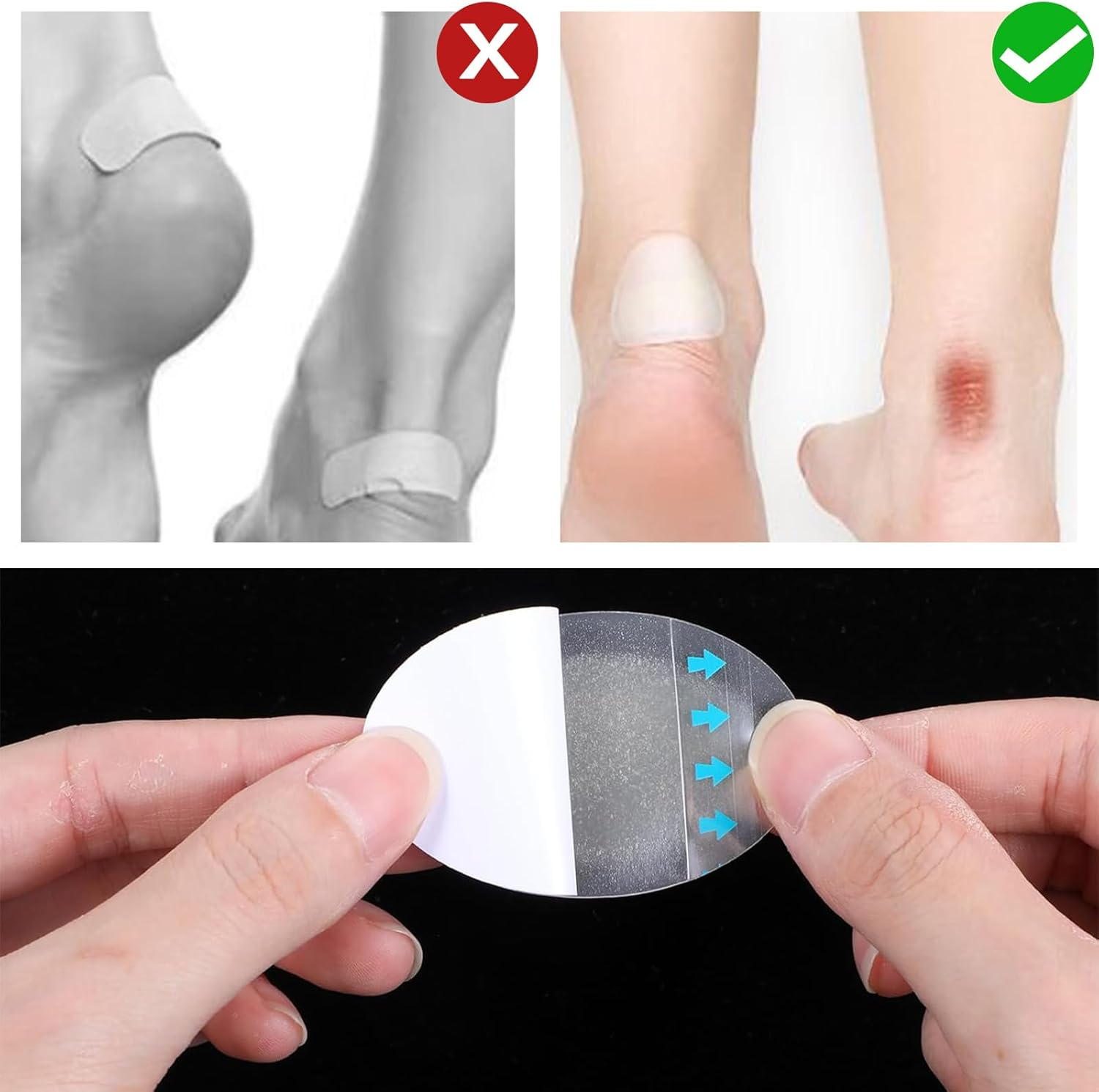 40Pcs Blister Plasters - Hydrocolloid Heel Protectors for Anti-Friction & Shoe Rubbing Prevention | Waterproof Cushioning Pads for All-Day Comfort (Back of Foot Focus) image number 2