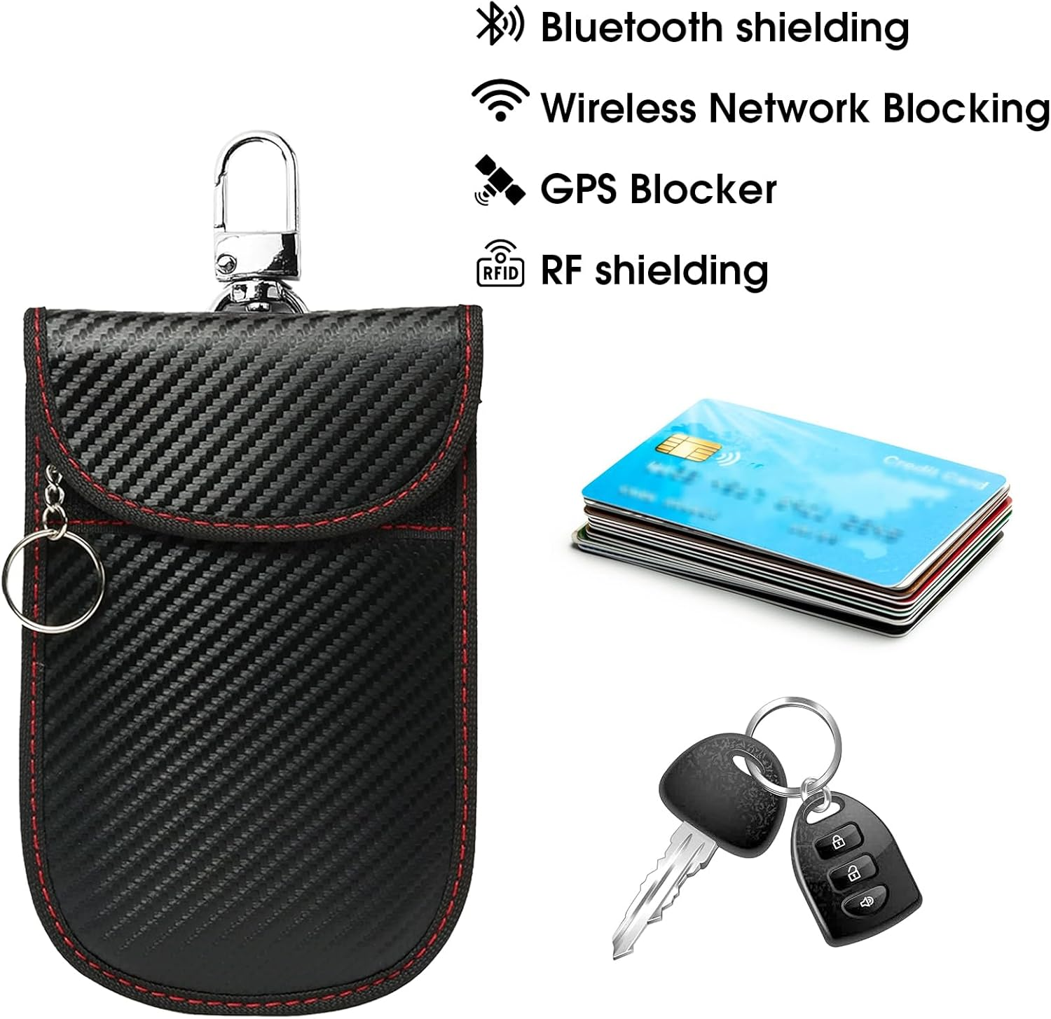 Faraday Bags for Car Keys (2-Pack) - RFID Blocking Pouch with Keyring & Hook, Waterproof Key Fob Protector for Keyless Entry Cars image number 5