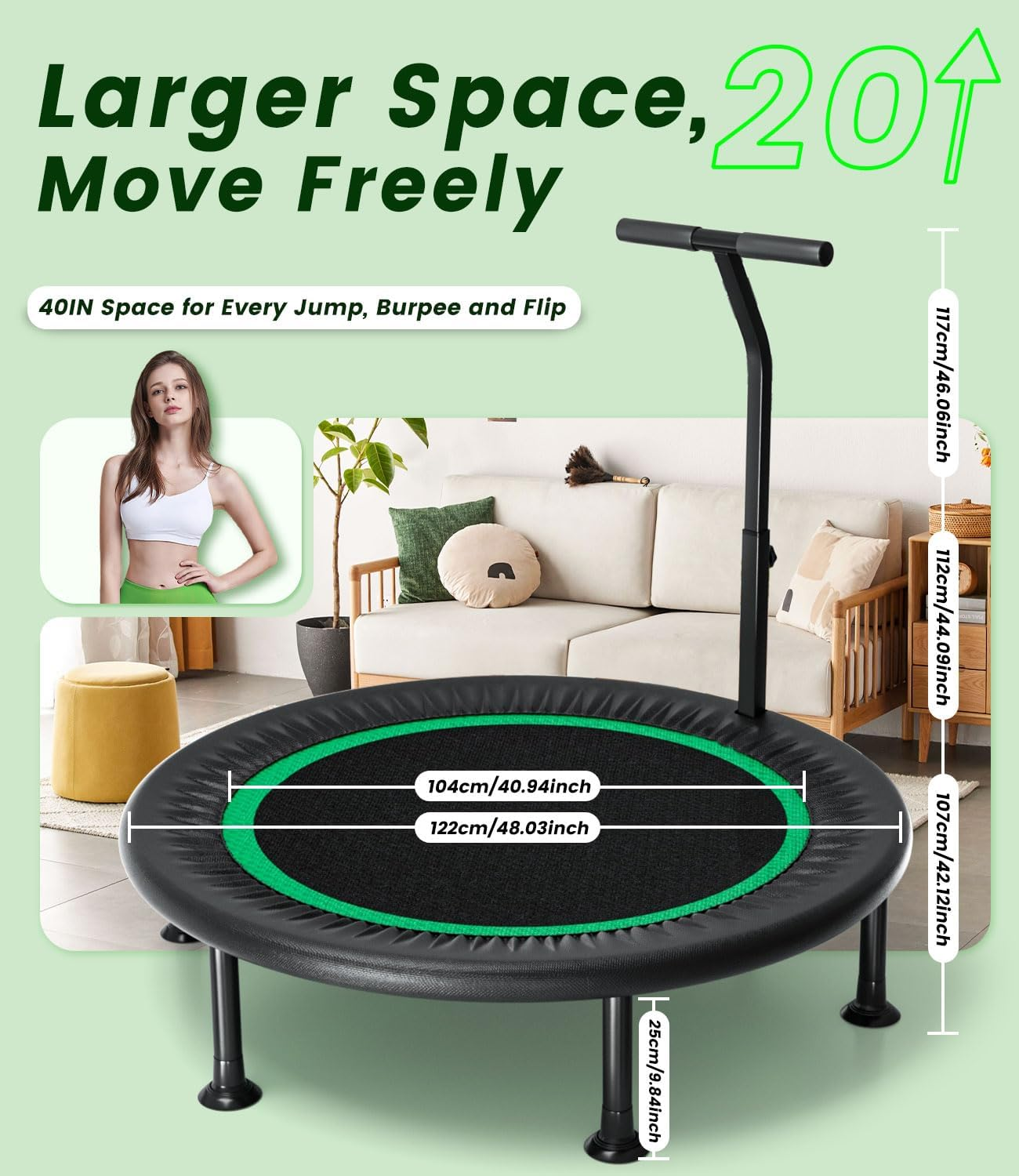 Mini Trampoline for Kids Adults - 48" Foldable Fitness Rebounder Mini Trampolines