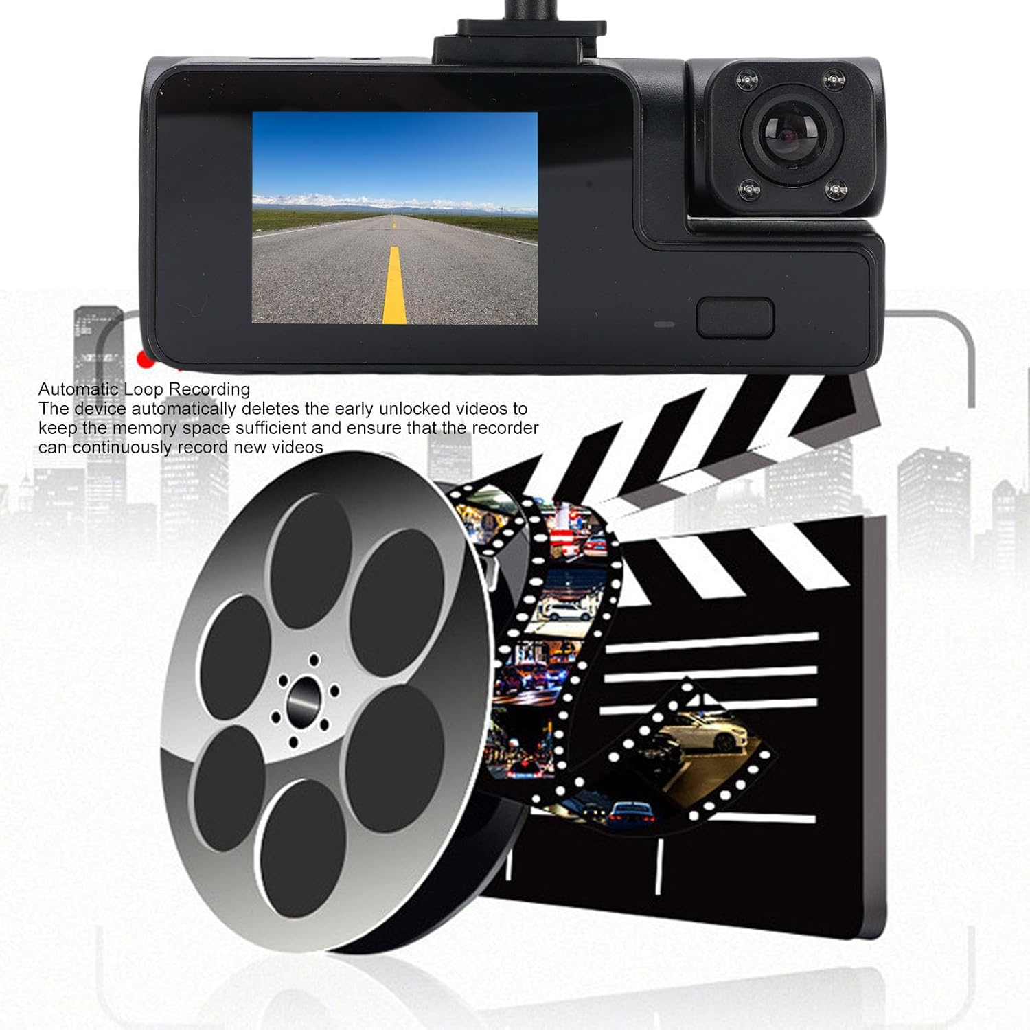 Dpofirs Dual Lens Dash Cam for Cars, 1080P Front, 720P inside Cabin Surveillance with Wifi App Control, Parking Monitor, Driving Car Recorder Wifi Phone Interconnection image number 1