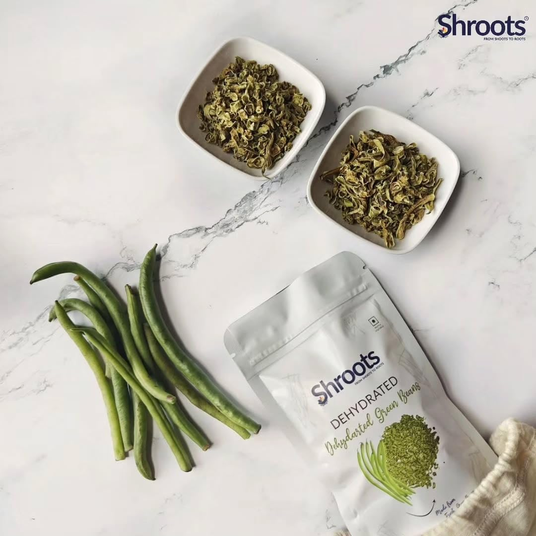 SHROOTS Dehydrated Chopped Green Beans Flakes Pure Vegetarian Gluten-Free No Added Salt Easy Cooking Machine Dry French Bean with Natural Aroma Perfect for Salads or Everyday Meals 1.76 Oz, Pack of 1