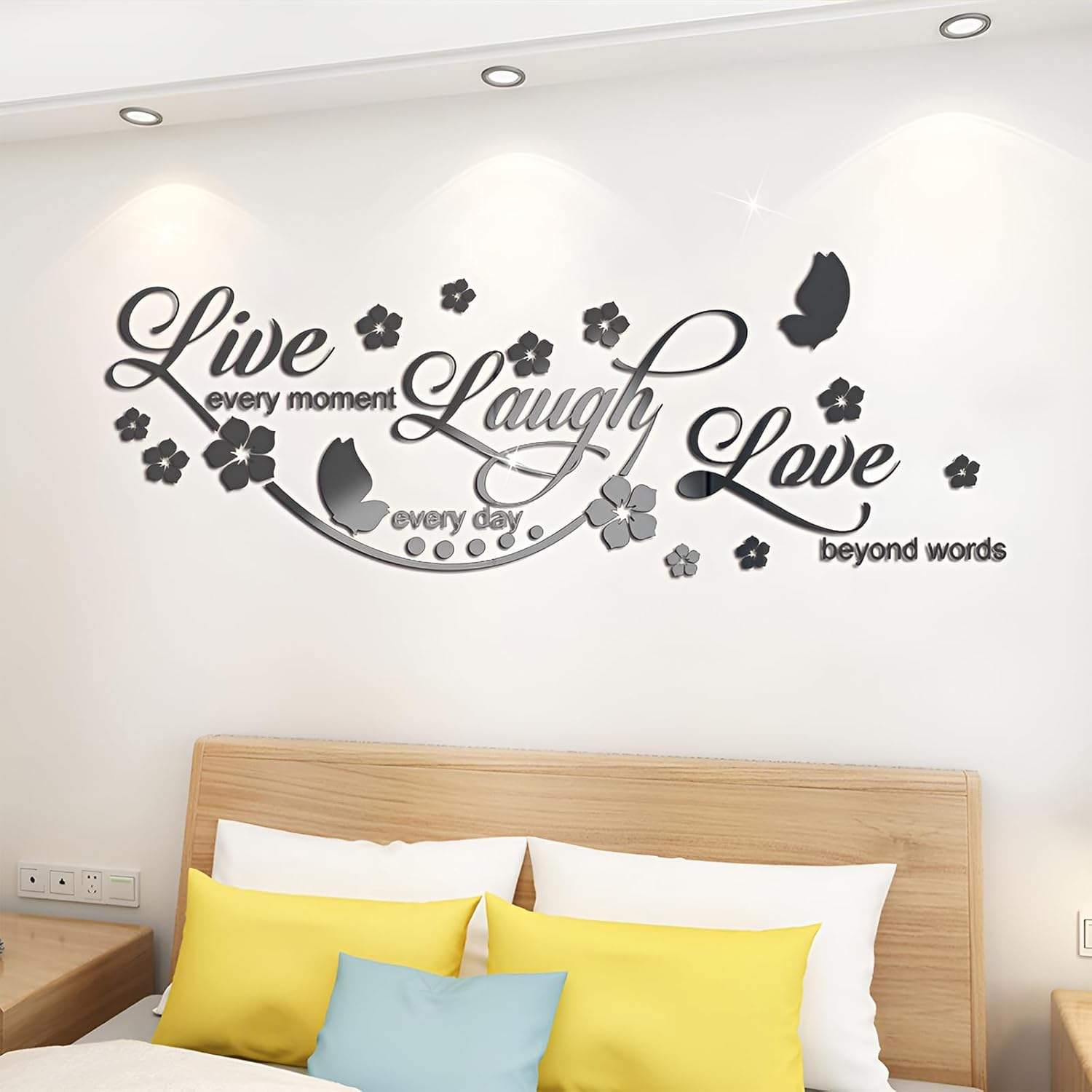 ZGWANSUI Live Laugh Love Mirror Decal, Inspirational Wall Stencils Peel and Stick Quotes, Decorative Wall Stickers Decor Living Room, Motivational Sayings Words for Bedroom Home Wall Art, Silver image number 2