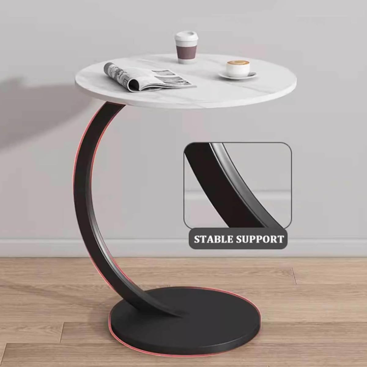 AIMALL 1Pc round Coffee Table 11.8X23.6X15.7 Inch Minimalist Side Table with Rounded Corners and Metal Frame for Living Room or Bedside Storage - Black-White image number 6