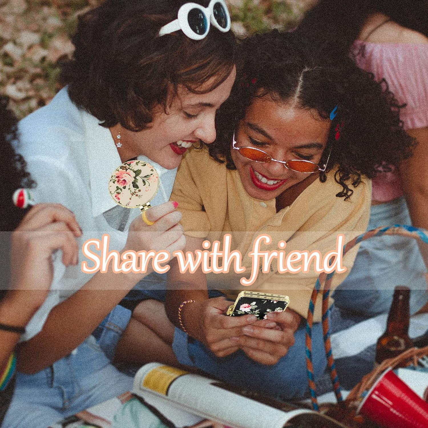 Blulu 8 Pieces Compact Mirror Bulk for Purse Flower Small Floral Retro Folding Portable Pocket Mirror for Women Girls Travel Gift(Gold Edge) - Gold Edge image number 5