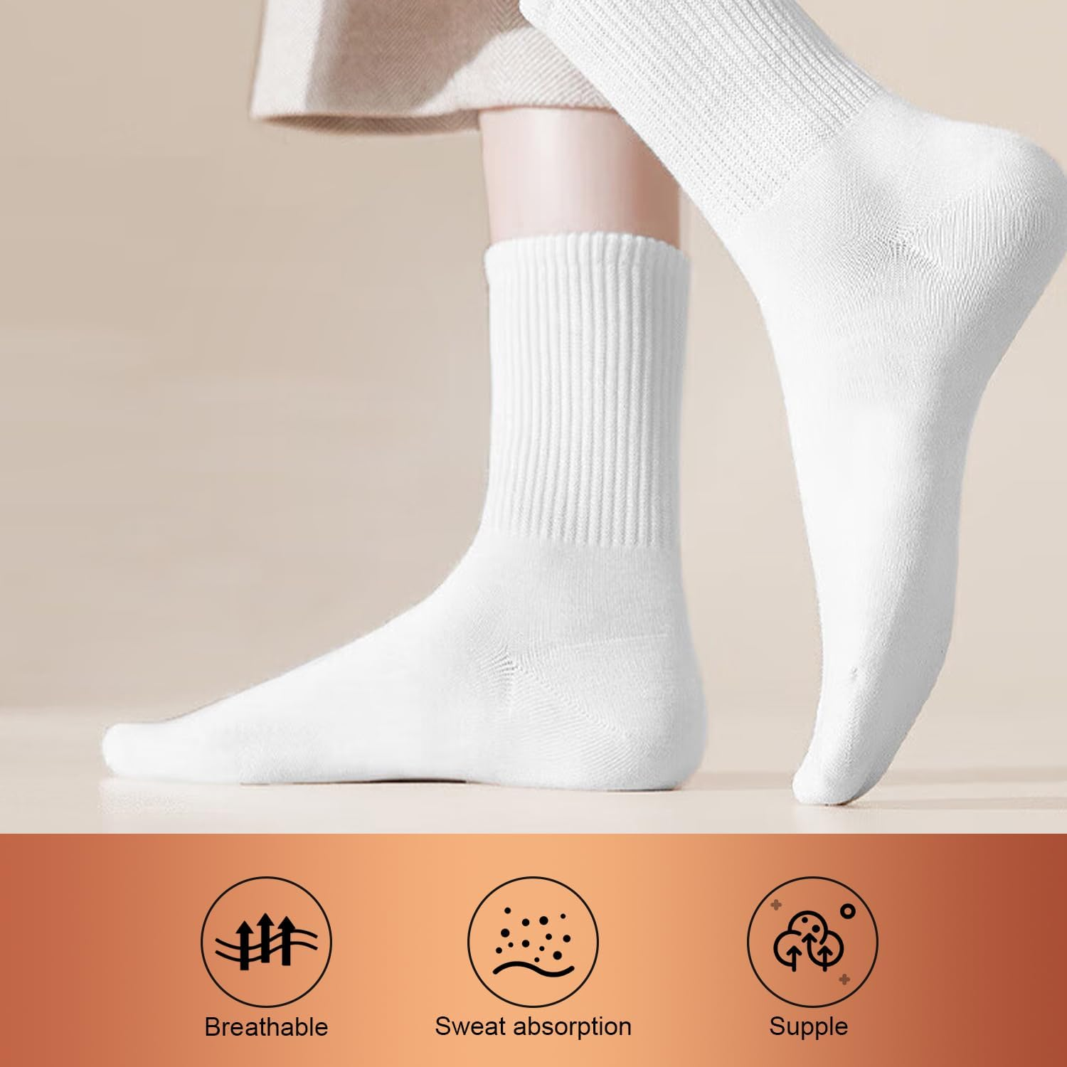 3-6 Pack White Crew Socks Women,Casual Athletic Aesthetic Socks Combed Cotton Socks for Women Granola Girls Clothes,H HOME-MART Womens Crew Lightweight Thin Casual Calf White Socks image number 1