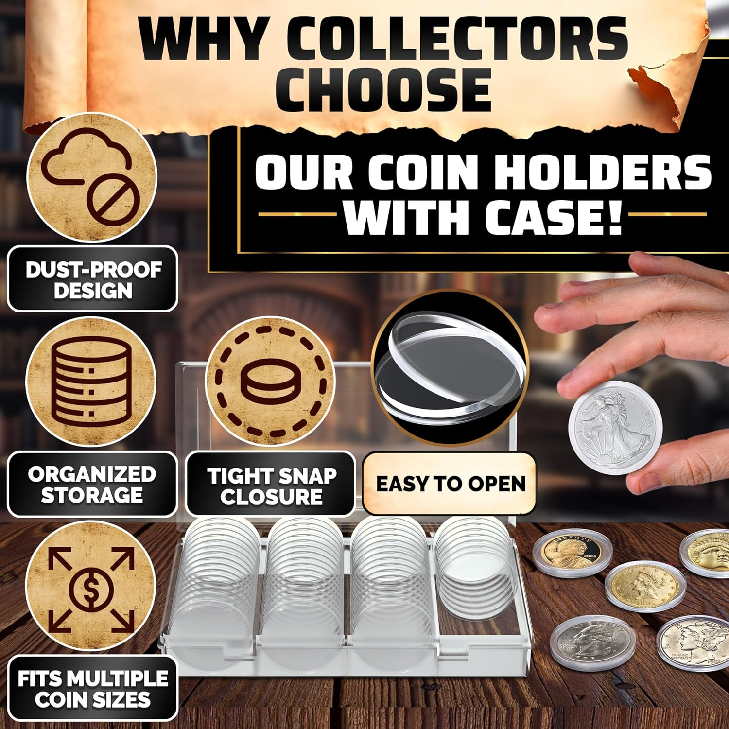 40 Mm Silver Coin Holder Coin Case Coin Capsules Storage Container with Storage Organizer Box for Coin Collection Supplies (60 Pieces) image number 4
