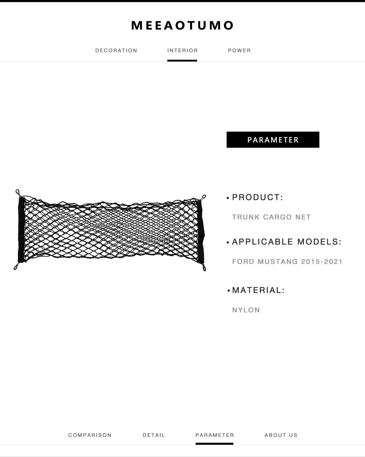 Trunk Cargo Net Accessories for Ford Mustang 2015-2023 image number 5