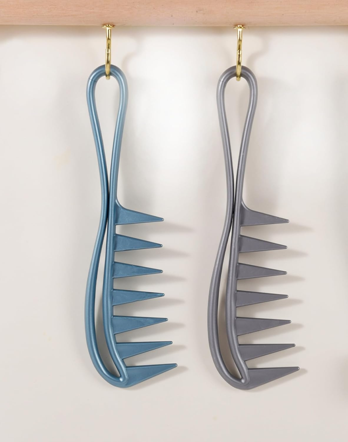 2 Pieces Coarse Tooth Comb, Wide Tooth Combs with Shark Tooth Design, Durable Plastic Curling Comb, Hairdressing Tool with Coarse Comb Structure for Curly, Wet, Wavy Hair and Wigs (Blue, Gra) image number 1