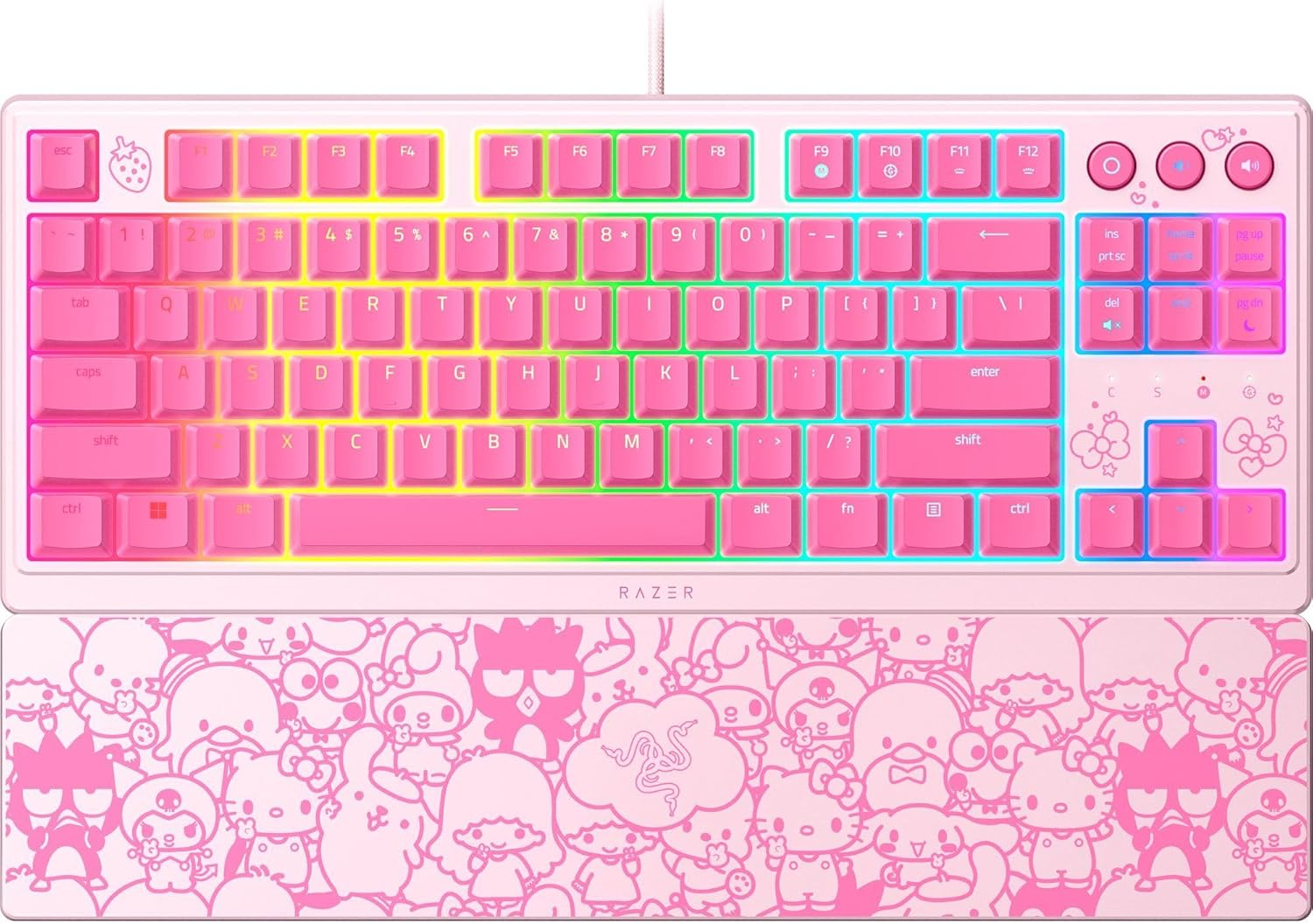 Razer Ornata V3 Tenkeyless Hello Kitty and Friends Edition, Numeric Keyboard, Low Profile, Low Profile, Backlit Lighted Media Key, UV Coat Key Cap, RGB, Hello Kitty, Wrist Rest, English Arrangement image number 1