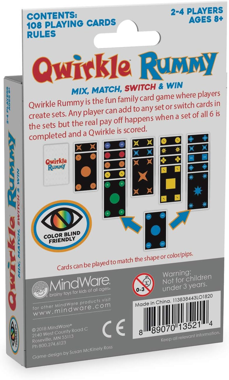 Mindware Qwirkle Rummy Color Blind-Friendly Edition&ndash; Easy to Play for Color-Vision-Impaired&ndash;Family Favorite Card Game Twist on Qwirkle &ndash; Fun Brain Challenge &ndash; Kids & Adults Strategy &ndash; 2-4 Players image number 2