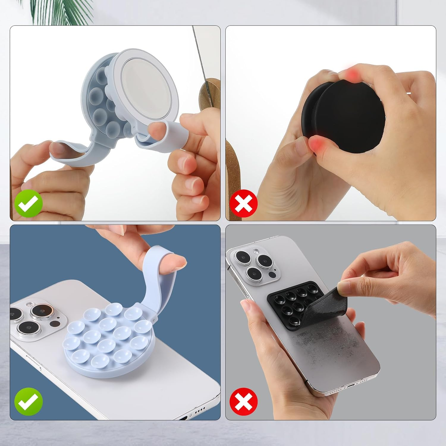 T Tersely Silicone Suction Phone Grip Holder, Magnetic Phone Mount Compatible with Magsafe, Sticky Grip Hands-Free Mirror Stand Holder for Iphone 17/16/15/14/13/12/11 Series and Android (Blue) image number 6