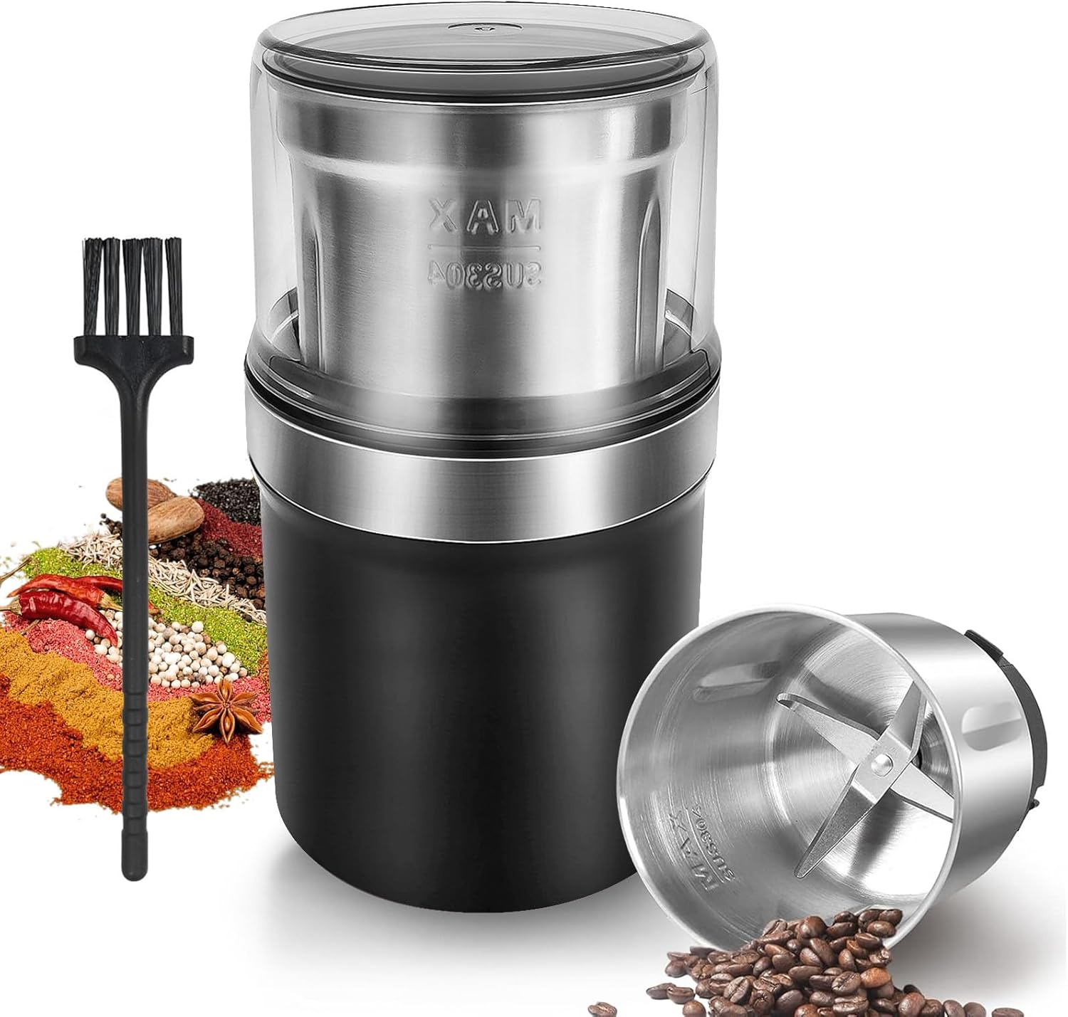 YLSD Electric Coffee Grinder & Spice Grinder, 3.5Oz /100G Capacity, Dual Leaf Stainless Steel Blade for Coffee Beans, Herbs, Nuts - Perfect for Home, Kitchen, Camping (Black) image number 3