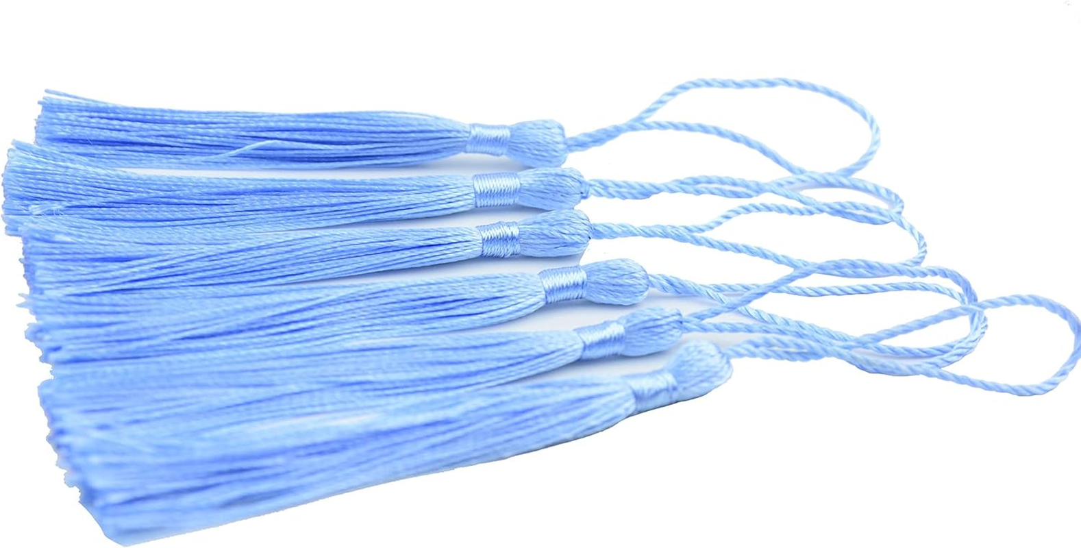 100Pcs 13Cm/5 Inch Silky Floss Bookmark Tassels with 2-Inch Cord Loop and Small Chinese Knot for Jewelry Making, Souvenir, Bookmarks, DIY Craft Accessory (Sky Blue) image number 1