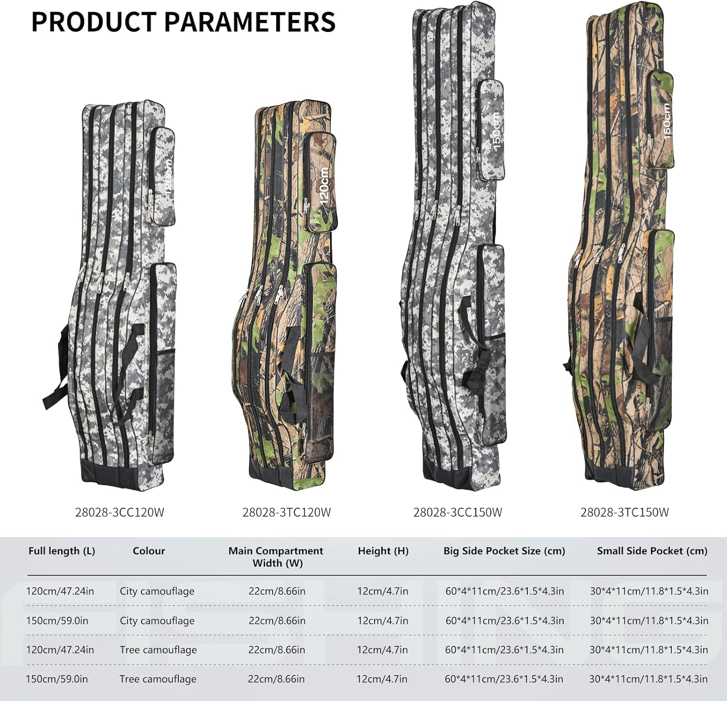 Portable 3 Layers Fishing Pole Bag Durable Oxford Folding Fishing Rod Reel Carry Case Tackle Storage Bag Case Waterproof Camouflage Travel Fishing Carrier (Yellow 150Cm) image number 4