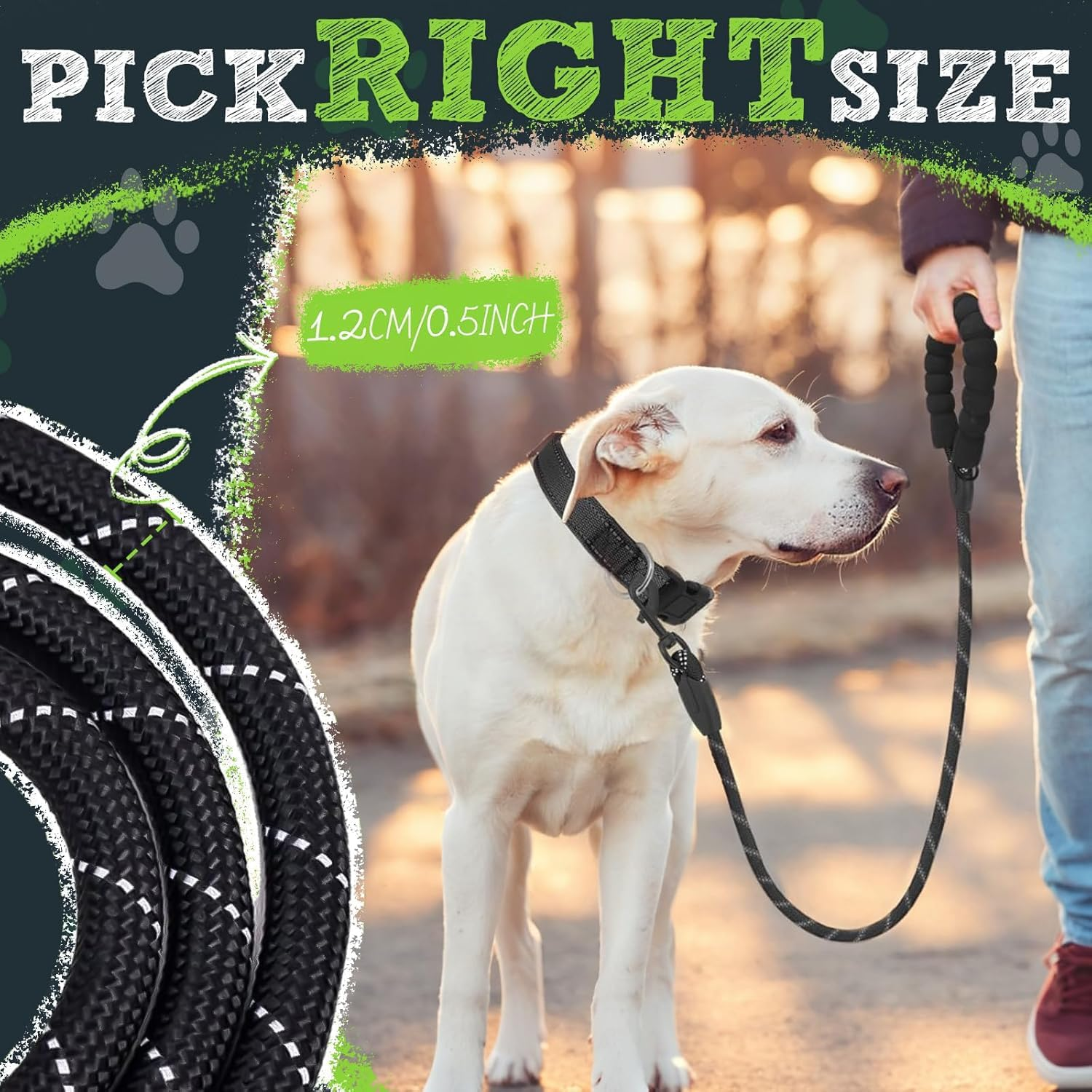 5FT Strong Dog Leash, with Comfortable Padded Handle and Highly Reflective Threads Leash for Small Medium and Large Dogs, Puppy Training Essential Leads for Walks, Hikes image number 3