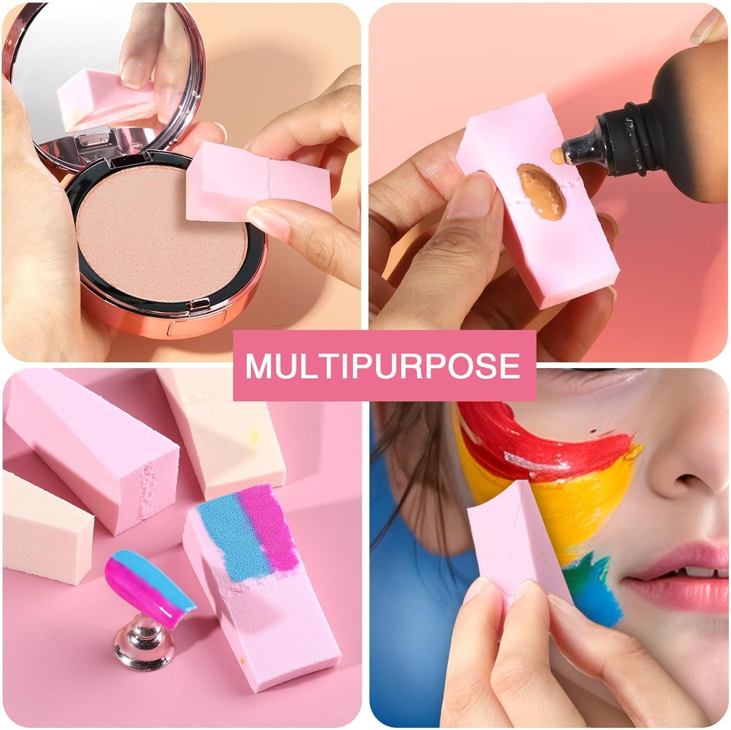 PAOFUFUI 48 Pieces Makeup Sponge Blender for Face Curve Blending, Latex Free, Wedge Shaped Smooth Apply Beauty Sponge Puff for Liquid Cream Foundation Loose Setting Powder Makeup Sponge Blender (Pink Skin) image number 2
