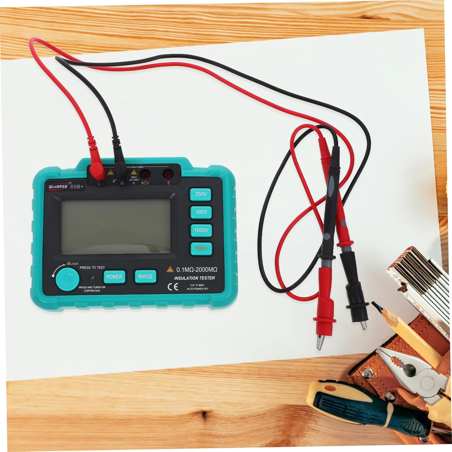 TEHAUX Insulation Tester Auto Electrical Tools Digital Megohm Backlight Megohmmeter Test Leads for Motors Appliances image number 6