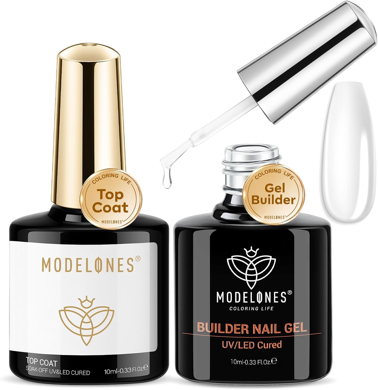 Modelones Builder Nail Gel with Gel Top Coat, 8-In-One Clear Gel Builder Acid Free Top Coat for Nail Thickening Apex Building Nail Extension Shine Finish and Long Lasting, LED Nail Lamp Cured 10Ml image number 1