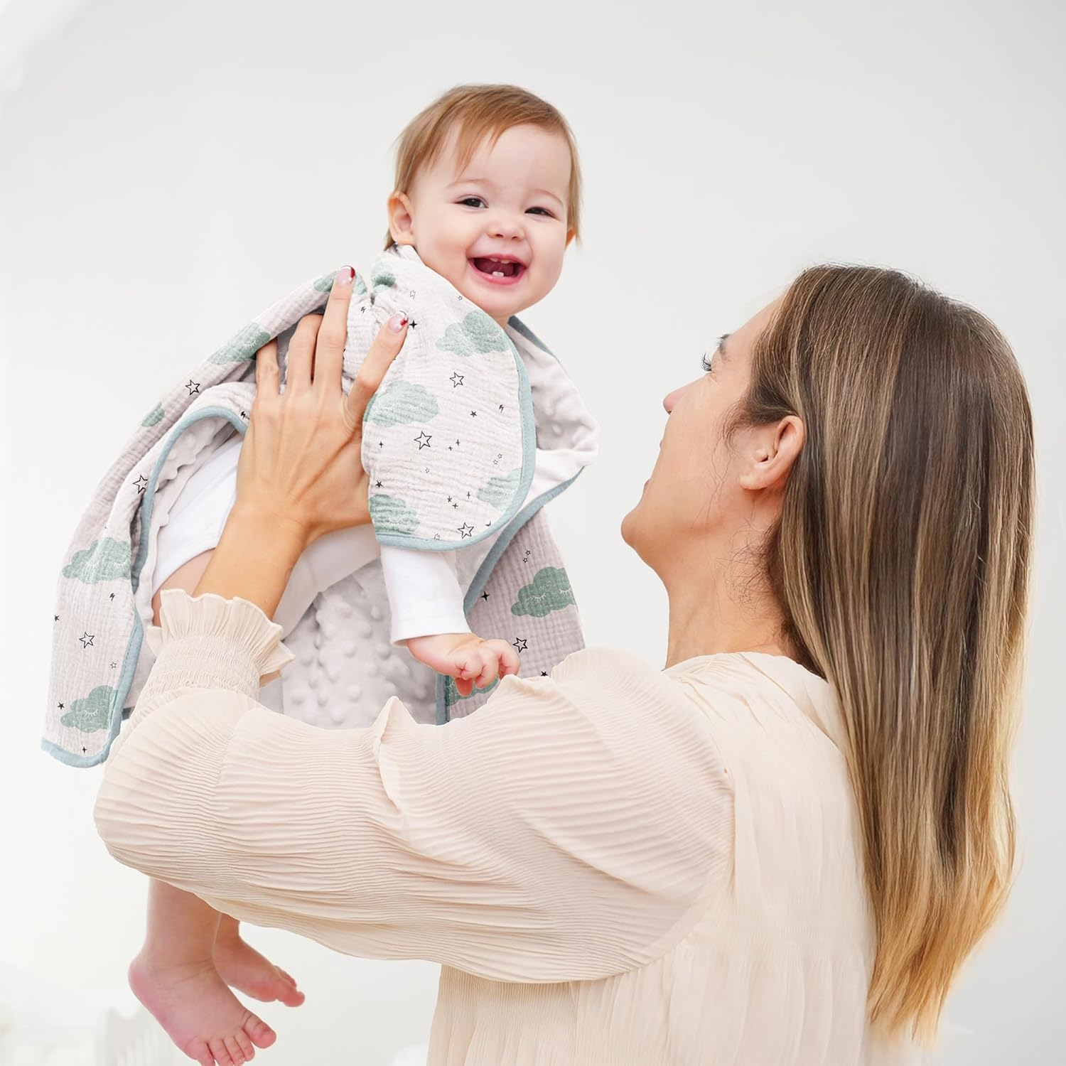 Susurration Baby Blanket 30X40Inch Soft Fluffycotblankets with Muslin Cotton Front and Dotted Fleece Back Receiving Blanket for Unisex Baby Girls Boys Newborn Infant (Sleeping Clouds) image number 0