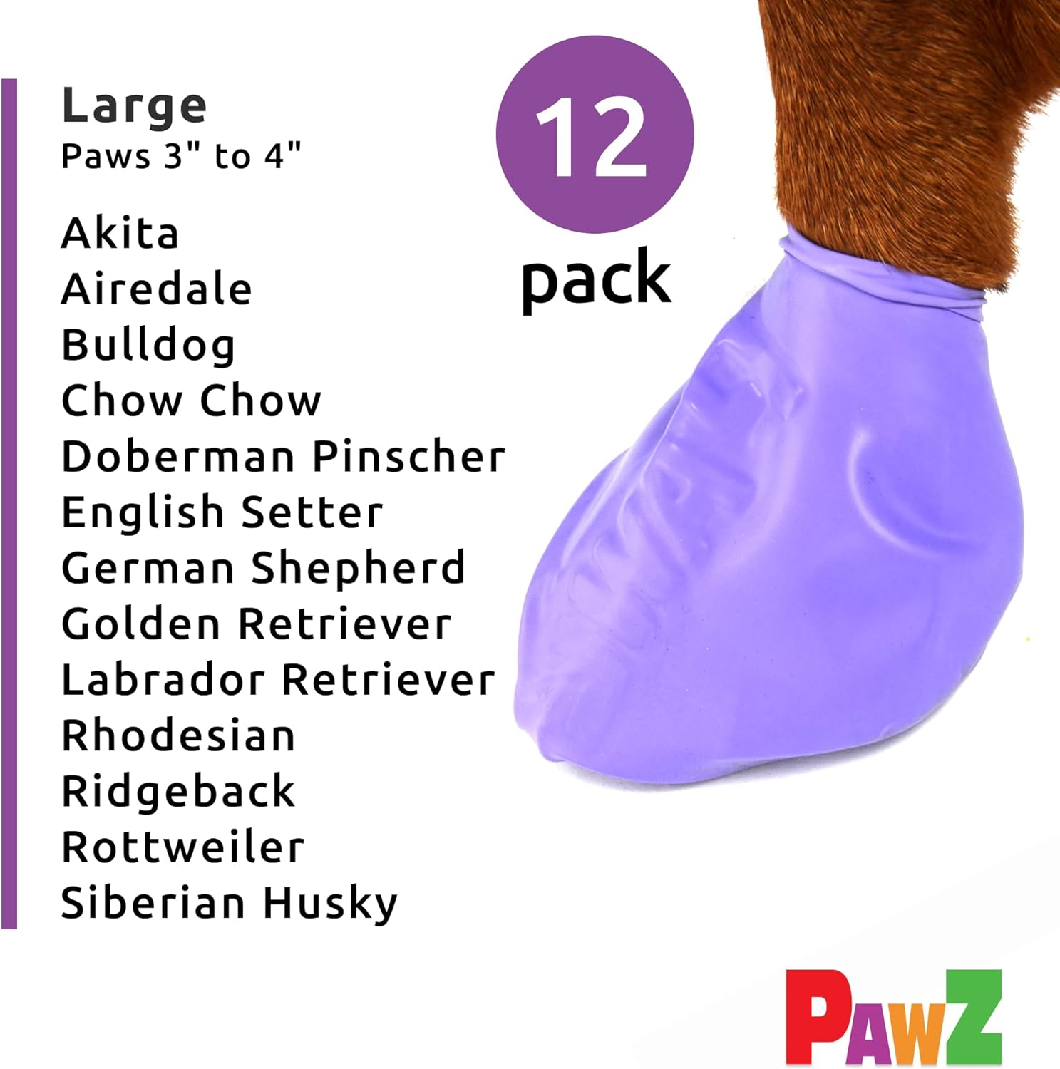 Pawz Purple Water-Proof Dog Boots, Large, Paws 3" to 4"(12 Disposable-Reusable Boots) image number 5
