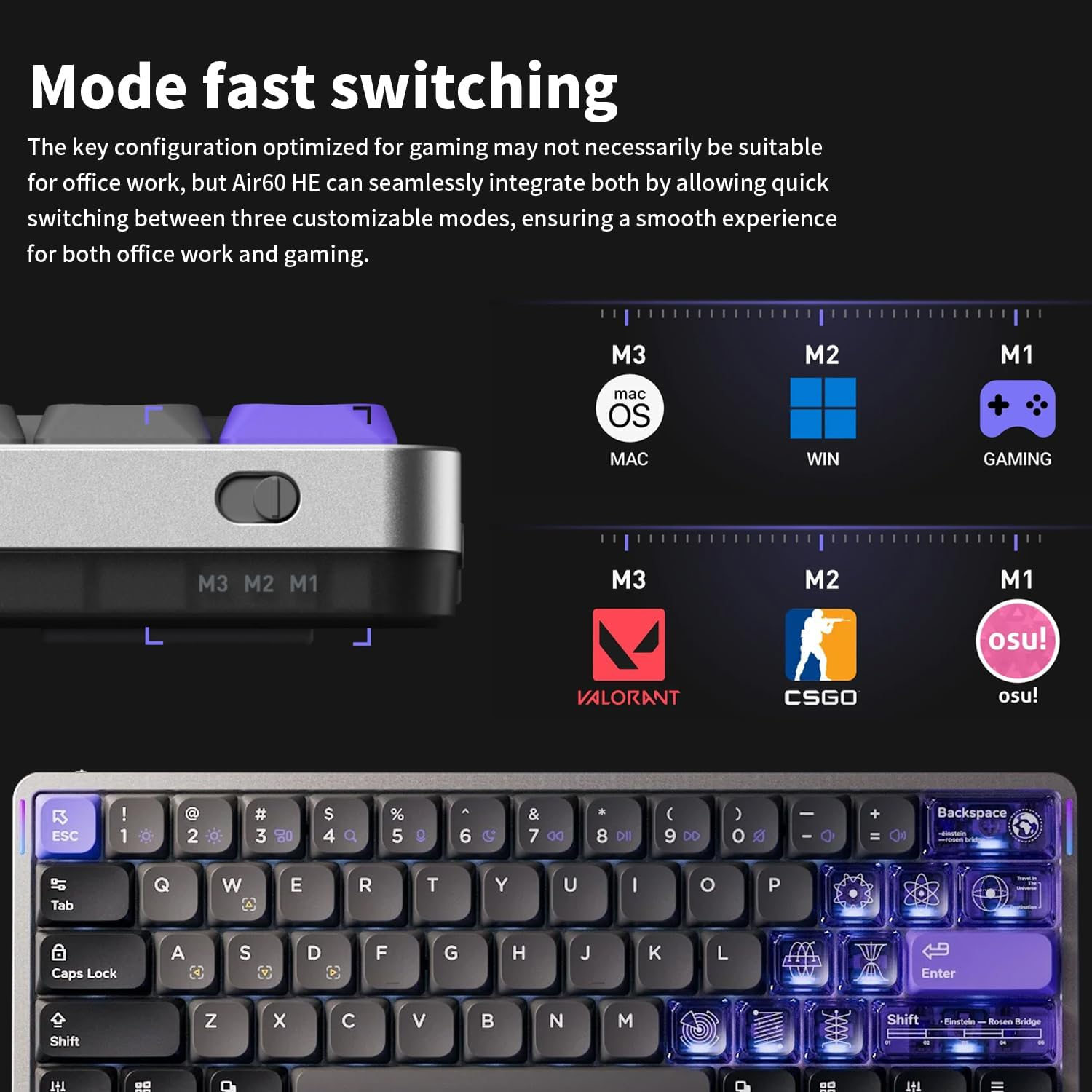Nuphy Air60 HE Magnetic Switch Gaming Keyboard,61 Keys Wired Keyboard, 60% Compact,Actuation Point Adjustable, 8K Hz Polling Rate,Hall Effect Switches Low-Profile Keyboared (Magnetic Jade) image number 2
