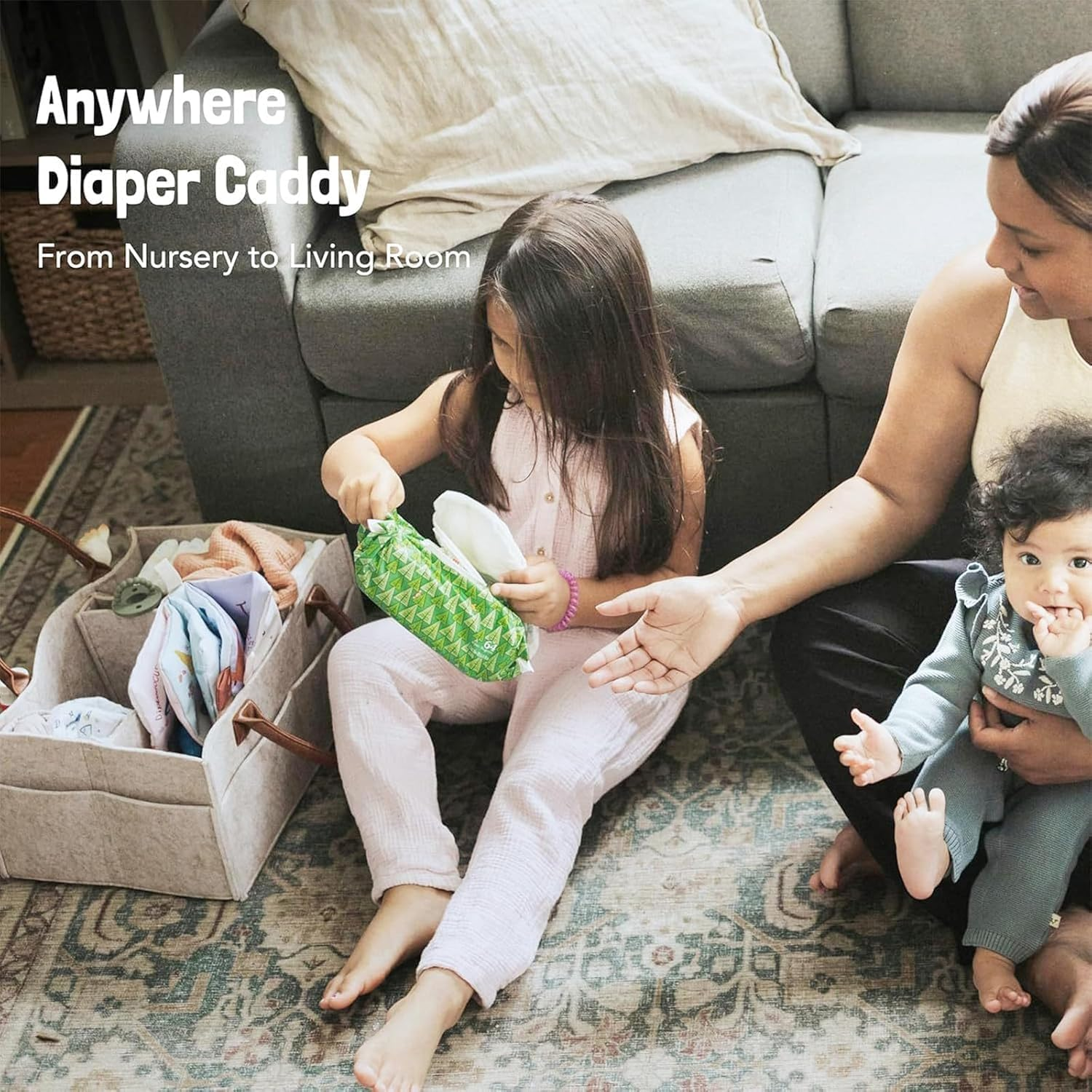 OWNKING Baby Nappy, Baby Diaper Caddy Organizer, Nursery Storage Basket for Newborn Essentials, Car Organizer for Diapers and Wipes, Neutral Baby Shower image number 6