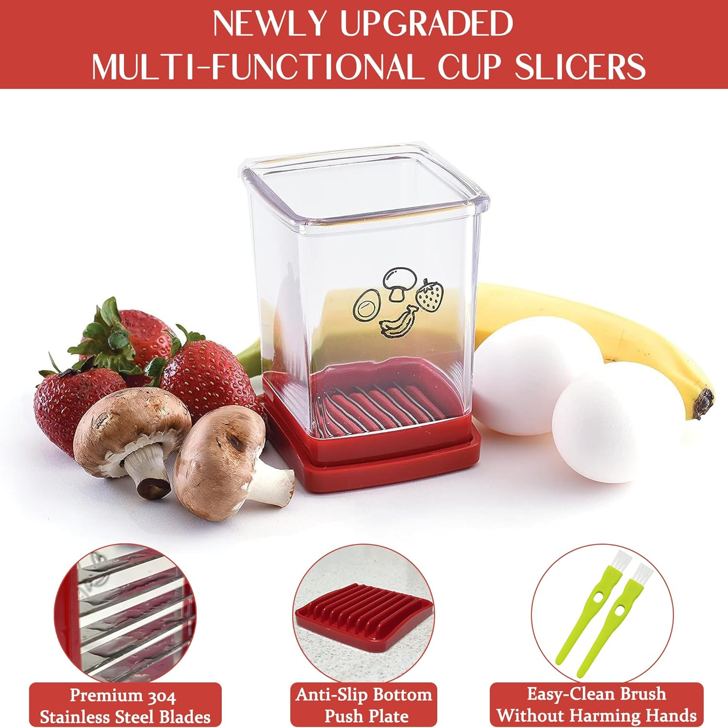 Cup Slicer Fruit, Stainless Steel Strawberry Slicer Egg Slicers Banana Slicers, Fruit & Vegetable Speed Fruit Slicer with Push Plate, Quickly Making Fruit Vegetable Salad, Pampered Chef Kitchen Gadget image number 5