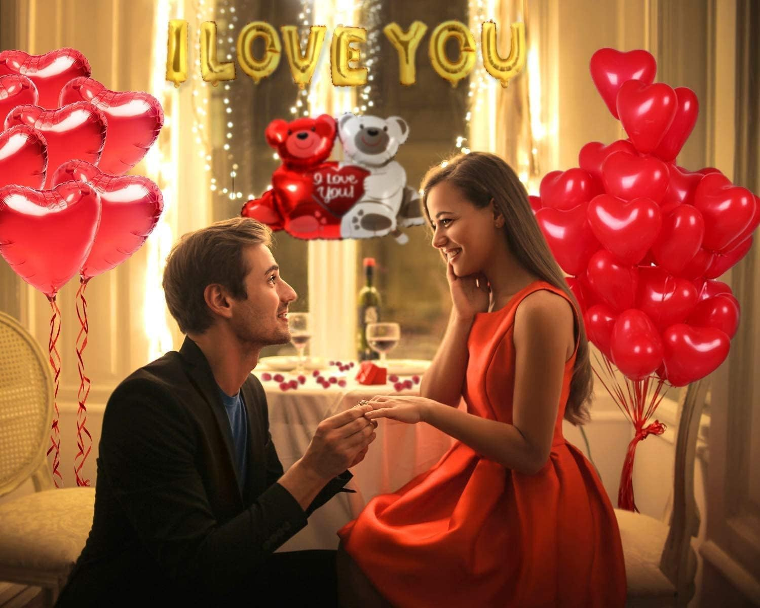 Yamibobo I Love You Balloons and Heart Balloons Kit with 1000 Pcs Dark Red Silk Rose Petals Wedding Flower Decoration Love Bear Red Heart Balloons for Valentine Day Party Decorations image number 6