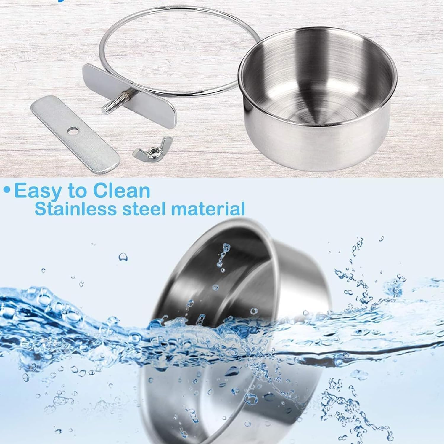 2PCS Stainless Steel Bird Feeding Dish Cups,Detachable Parrot Feeder,Parrot Cage Food Water Feeder Bowls Cage Coop with Clamp Holder,Pet Bowl for Small Animal,Cockatiel,Parakeet,Macaw,Chinchilla
