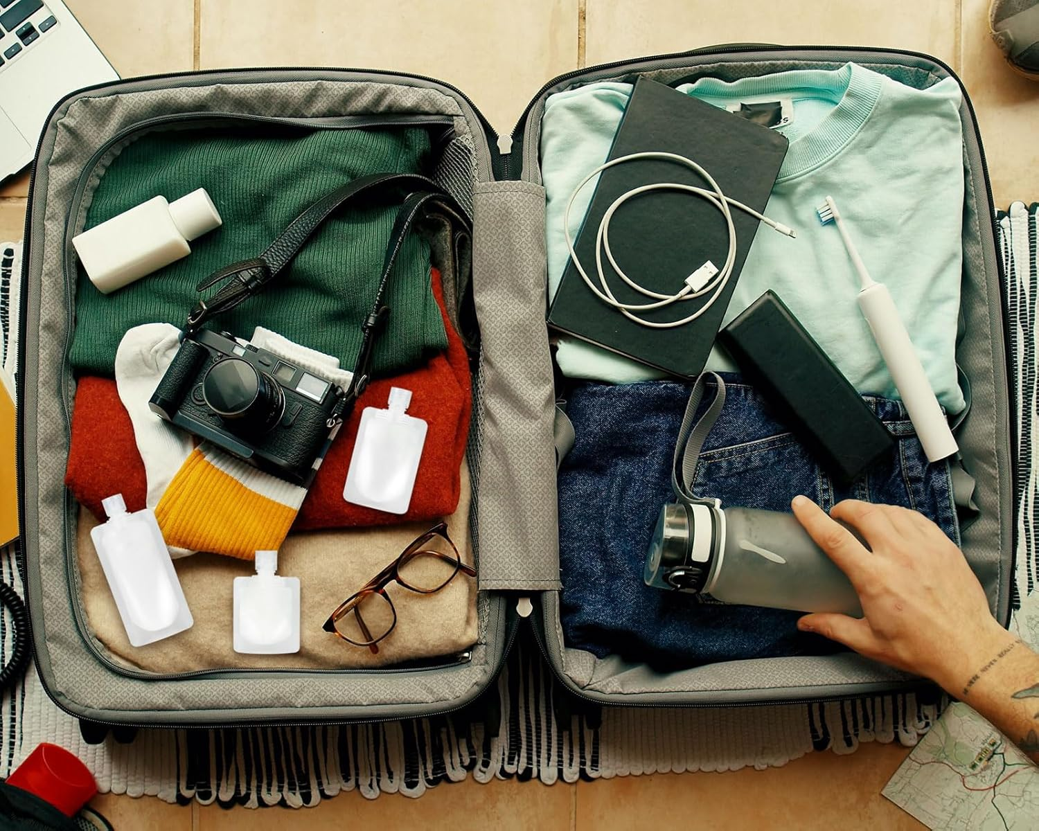 DS. DISTINCTIVE STYLE Travel Pouches for Toiletries Set of 15 Pieces - 30 Ml/50 Ml/100 Ml Portable Travel Liquid Pouch Squeeze Refillable Travel Containers for Conditioner, Lotion and Soap Liquids image number 3