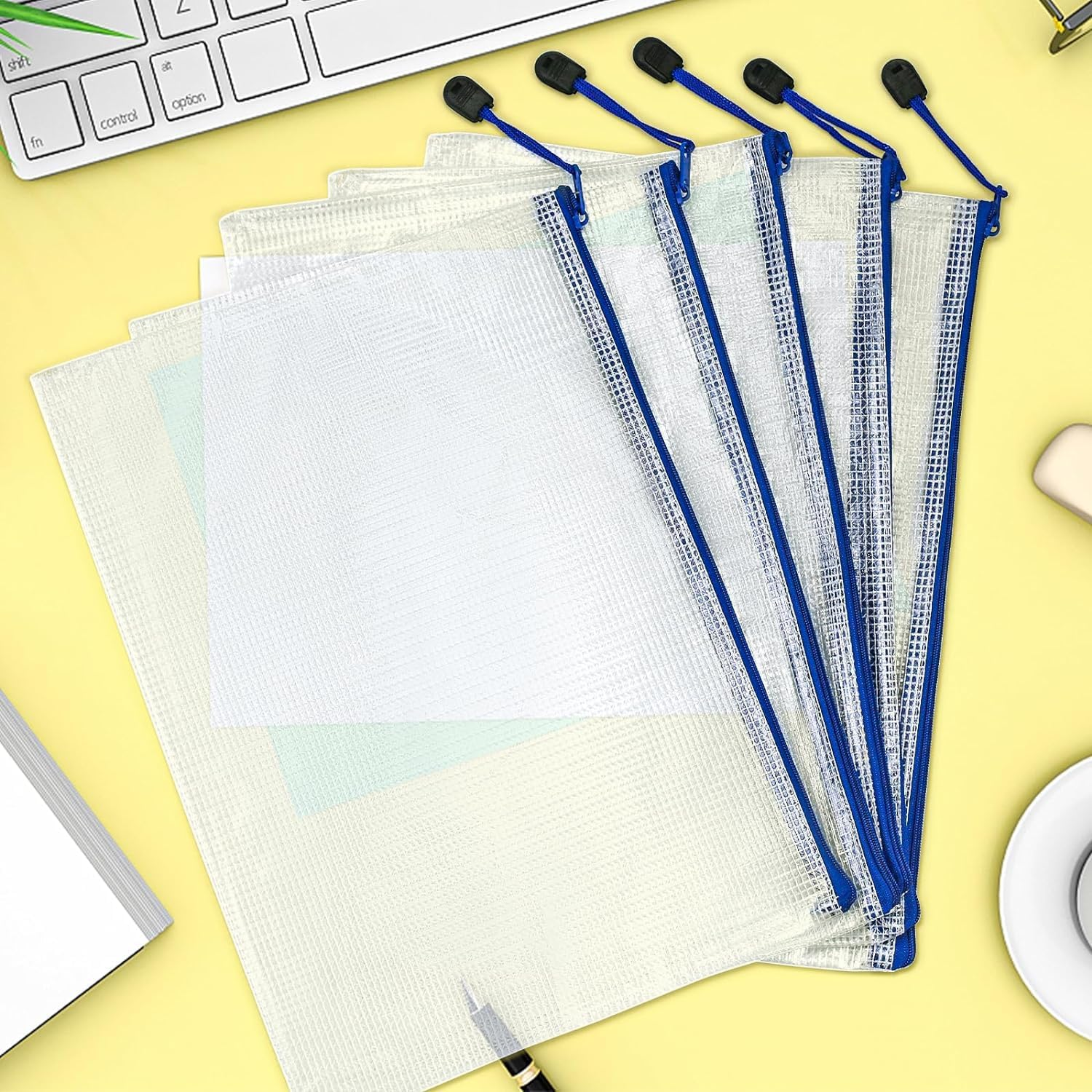 12 Pieces Zipper File Bags, A6 Clear Mesh Document Bag Plastic Folders Wallets Office School Storage Pouches for Document Business Receipts Organization image number 2