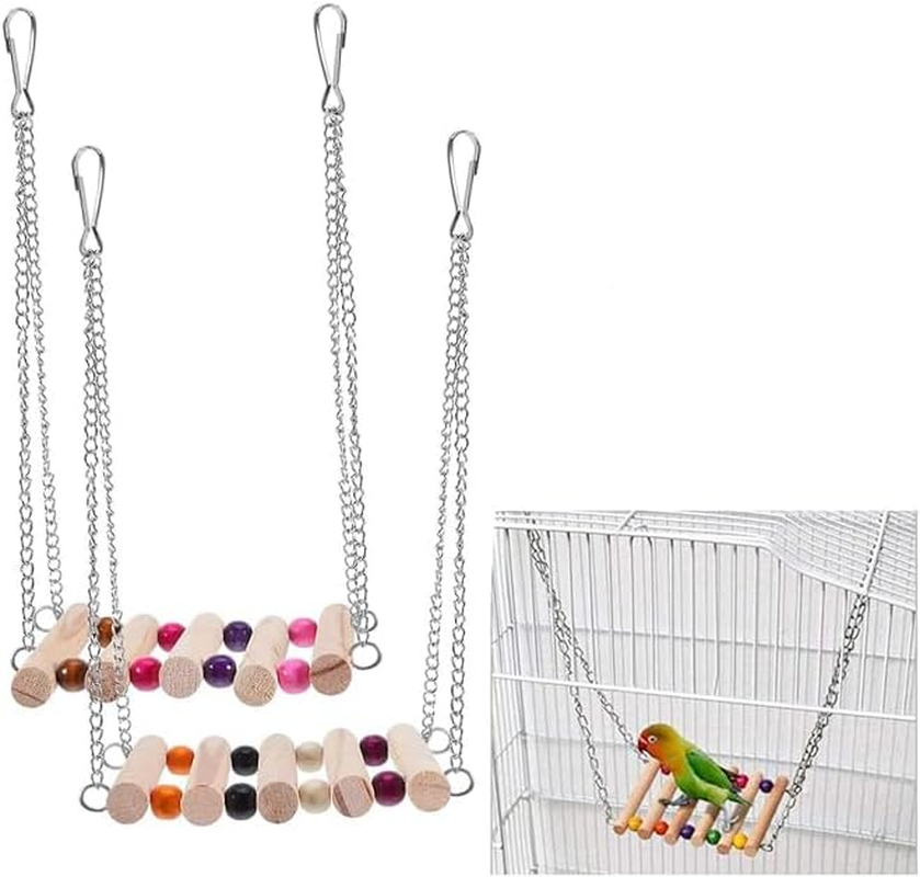 WEZCHUGHAOL 2 Pcs Bird Cage Bridge Bird Bridge Bird Toys for Parakeets Bird Ladder Toys for Hamsters Bird Chewing Toys Wood Parrot Ladder Rope Bridge Play Tunnel Pet Bamboo Birds Birdcage image number 6
