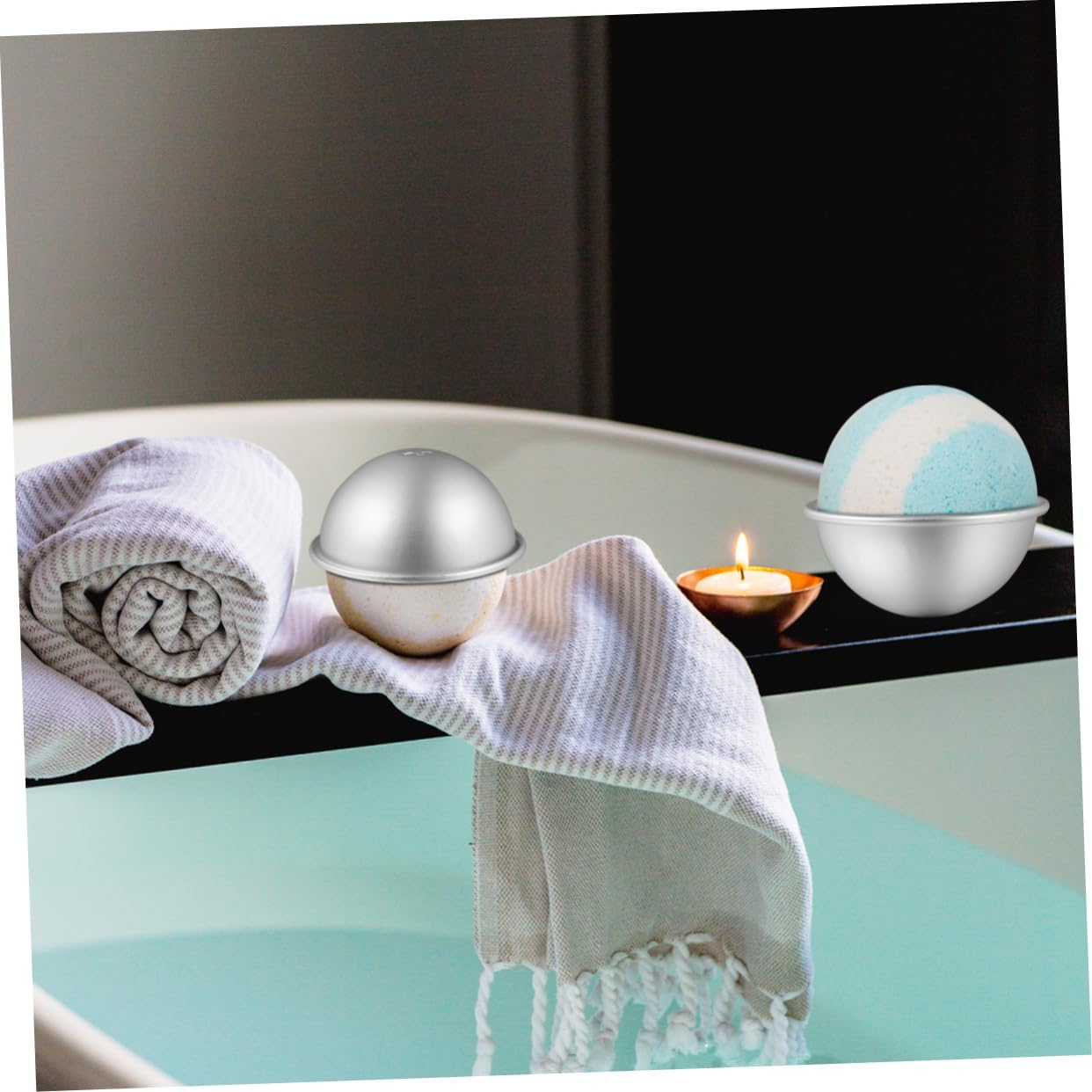 SHINEOFI 4Set DIY Bath Bombs Molds Kit Aluminum Alloy Bath Bomb Molds Non-Stick Safe for Family image number 5