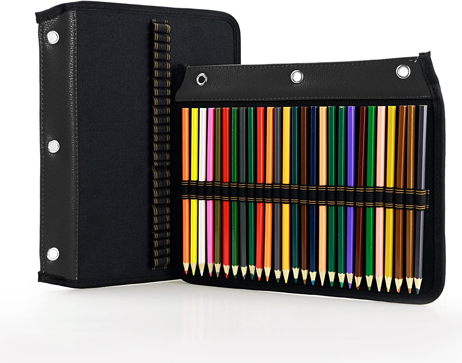 YOUSHARES 54 Slots Pencil Sleeve - 3 Ring Pencil Case Stationery Organizer for Standard 3-Ring Binder, Black