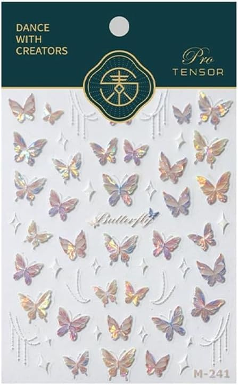 Butterfly Nail Art Stickers Decals Purple Pink Butterfly 5D Embossed Nail Decals Shell Light Butterfly Nail for Women Girls DIY Nail Art Decorations (Small Butterfly) image number 6