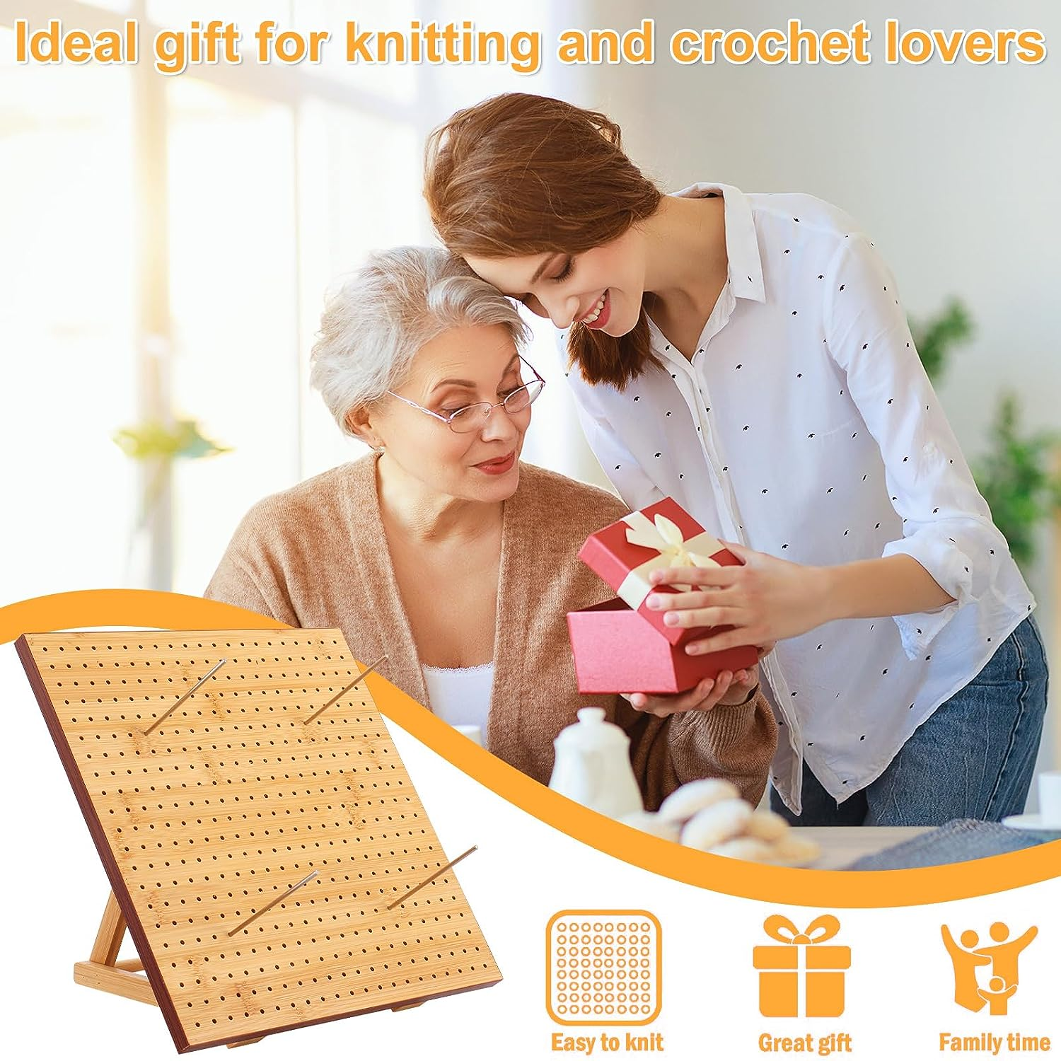 Abizarch 11.4Inch Crochet Blocking Board with 20 Steel Rod,Bamboo Wooden Blocking Board with Adjustable Stand,Granny Square Blocking Board for Beginner Knitting Lover Crocheting image number 1