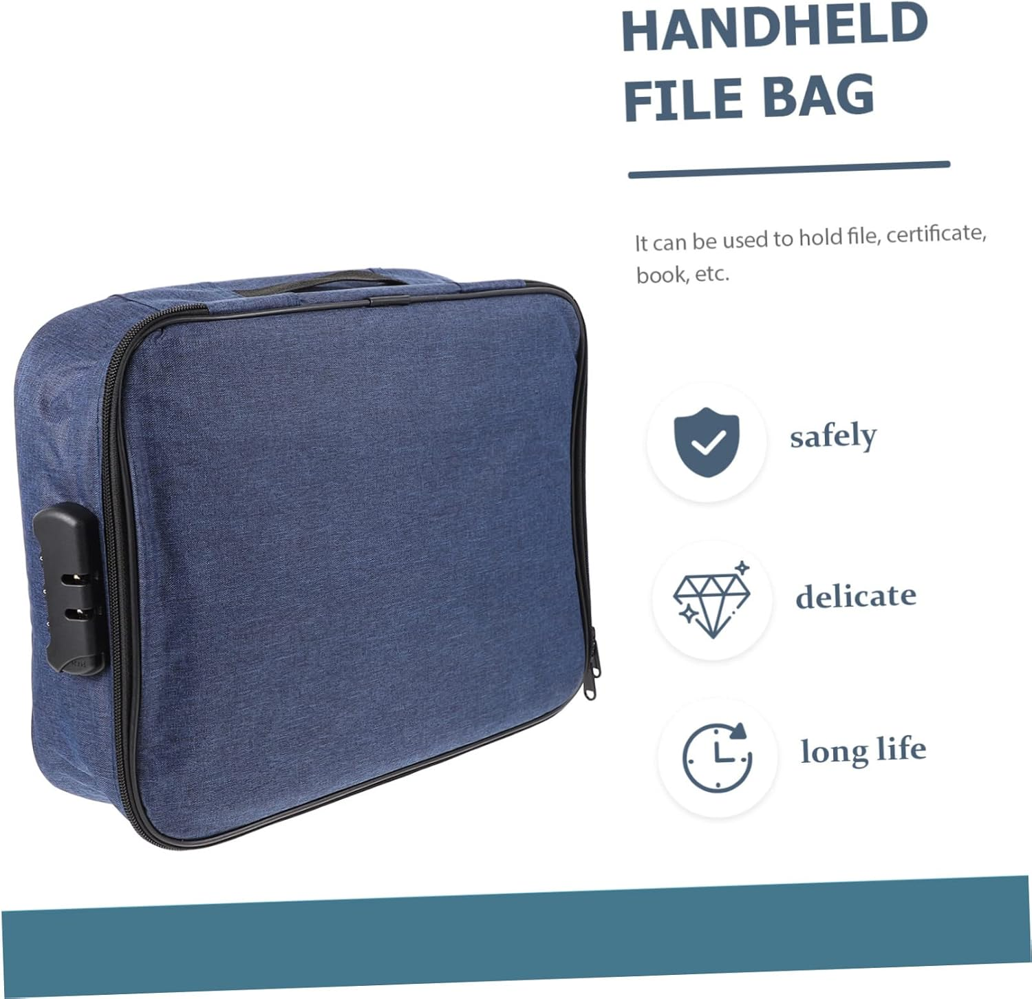 Parliky Handheld File Storage Pouch for Important Documents Document Organizer Photo Organizer Travel Lock - Navy image number 3