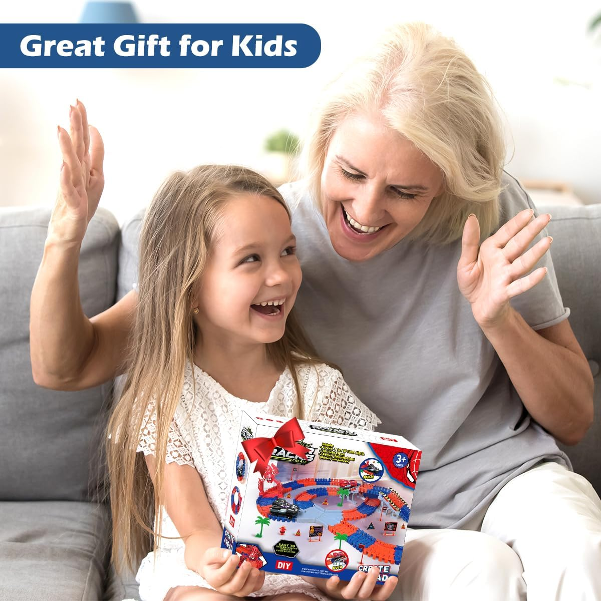 Kaekid Spider Race Track for Kids Age 3-8, 212PCS Race Car Track with 2 Spider Cars, DIY Flexible Track Playset, Toddler Toys Birthday Gifts for Kids