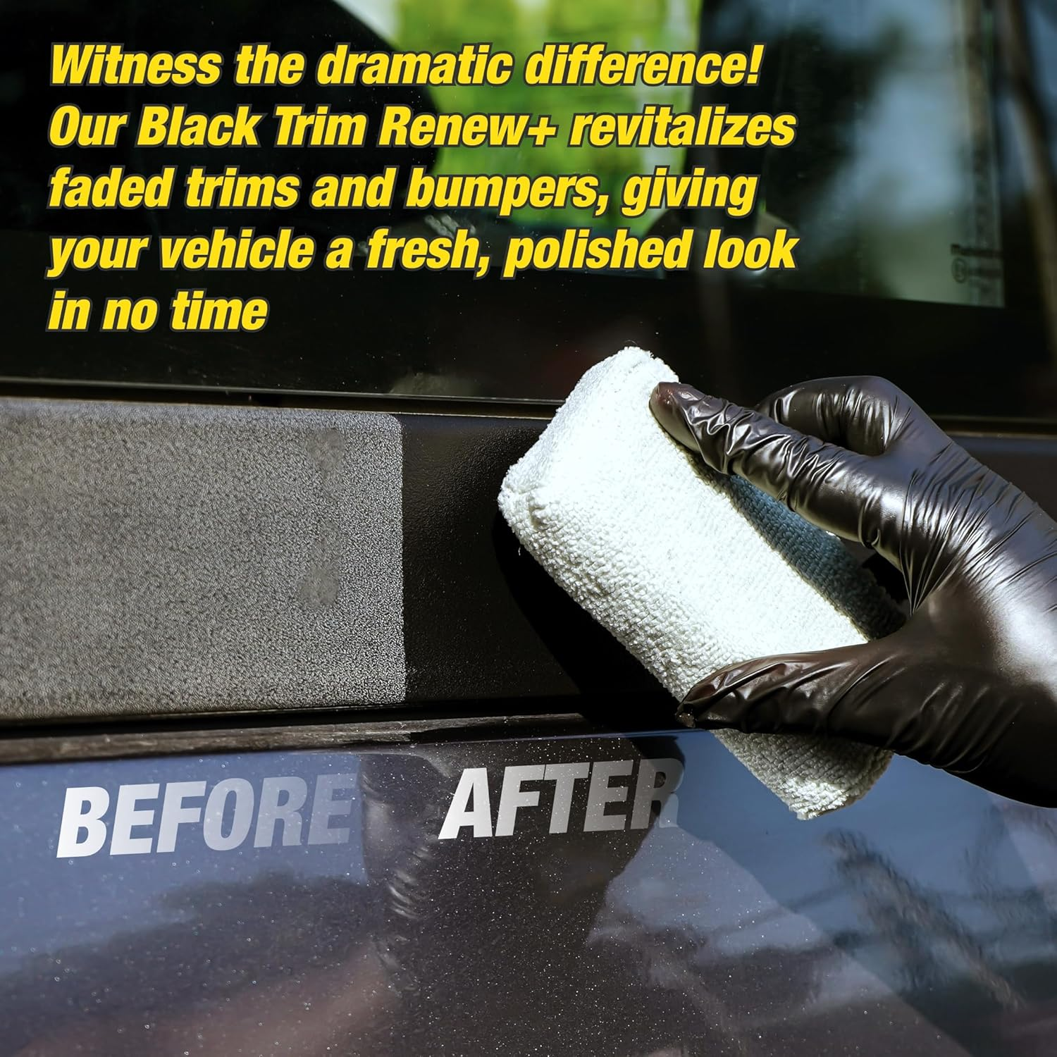 Wavex Black Trim Renew plus with Applicator Pad | 350Ml Plastic & Rubber Restorer | Revives Faded Exterior Trim & Bumper | Long Lasting UV Protection