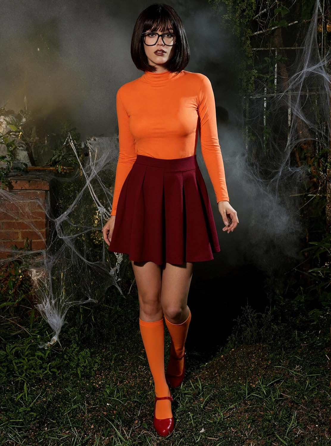 Halloween Adult Costumes for Women Cosplay Classic Movie Characters Costume Long Sleeve Turtleneck Tops, Skater Skirt, Knee Socks image number 3