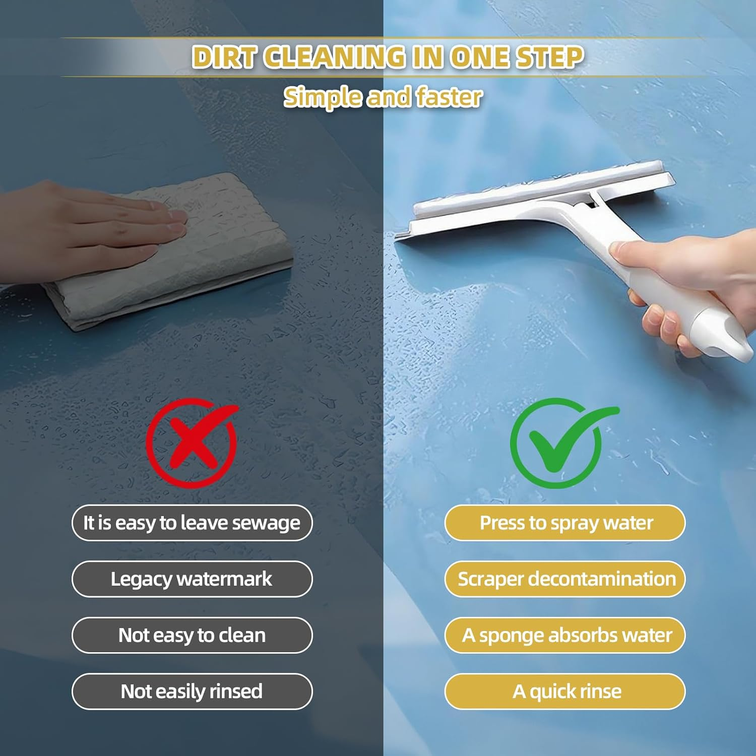 Casbomy 3-In-1 Shower Squeegee, Spray Silicone Squeegee, Shower Squeegee, Double-Sided Cleaning Head and Fillable Window Cleaner, Washing Machine for Mirrors, Bathrooms, Windows, Floors, Glass image number 1