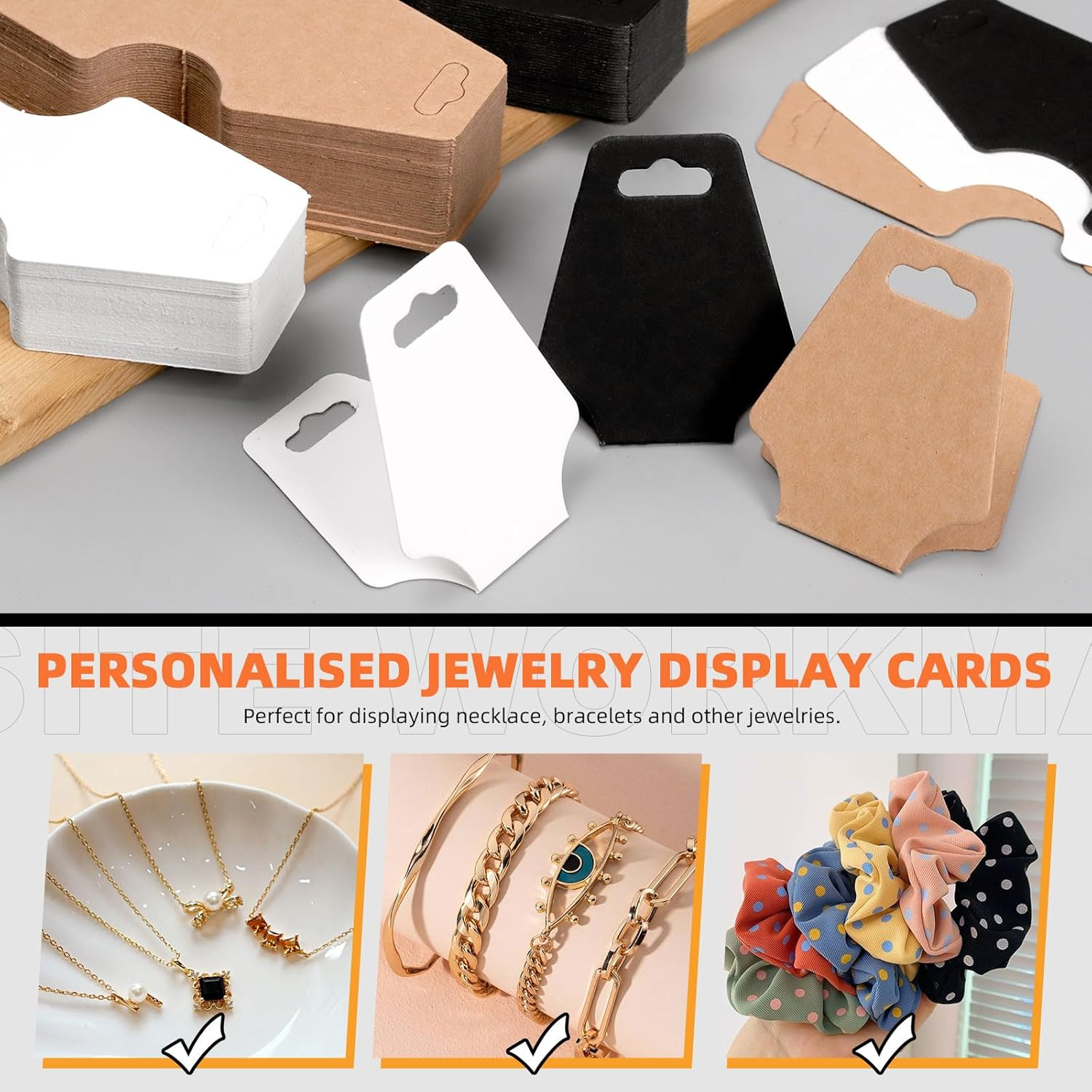 Tanstic 200Pcs Necklace Display Cards, 1.96 X 4.72 Inch/50 X 120Mm Bracelet Keychain Earring Kraft Paper Packing for Jewelry (Brown) image number 6