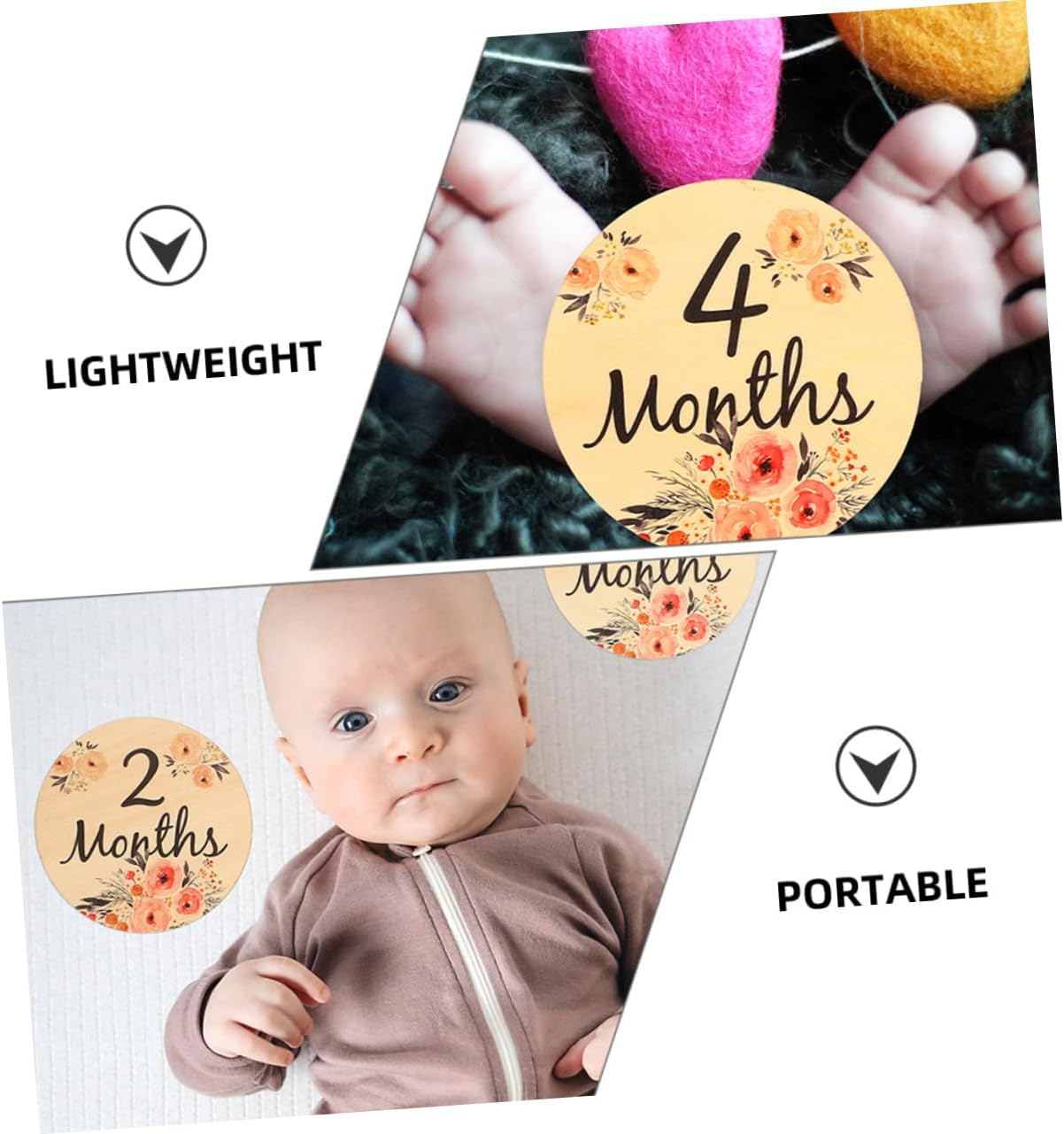 Toddmomy 12 Pcs Wooden Monthly Milestone Cards Double Sided Photo Props for Newborn Growth Tracking Chic Milestone Discs for Room Decor and Memorable Moments image number 6