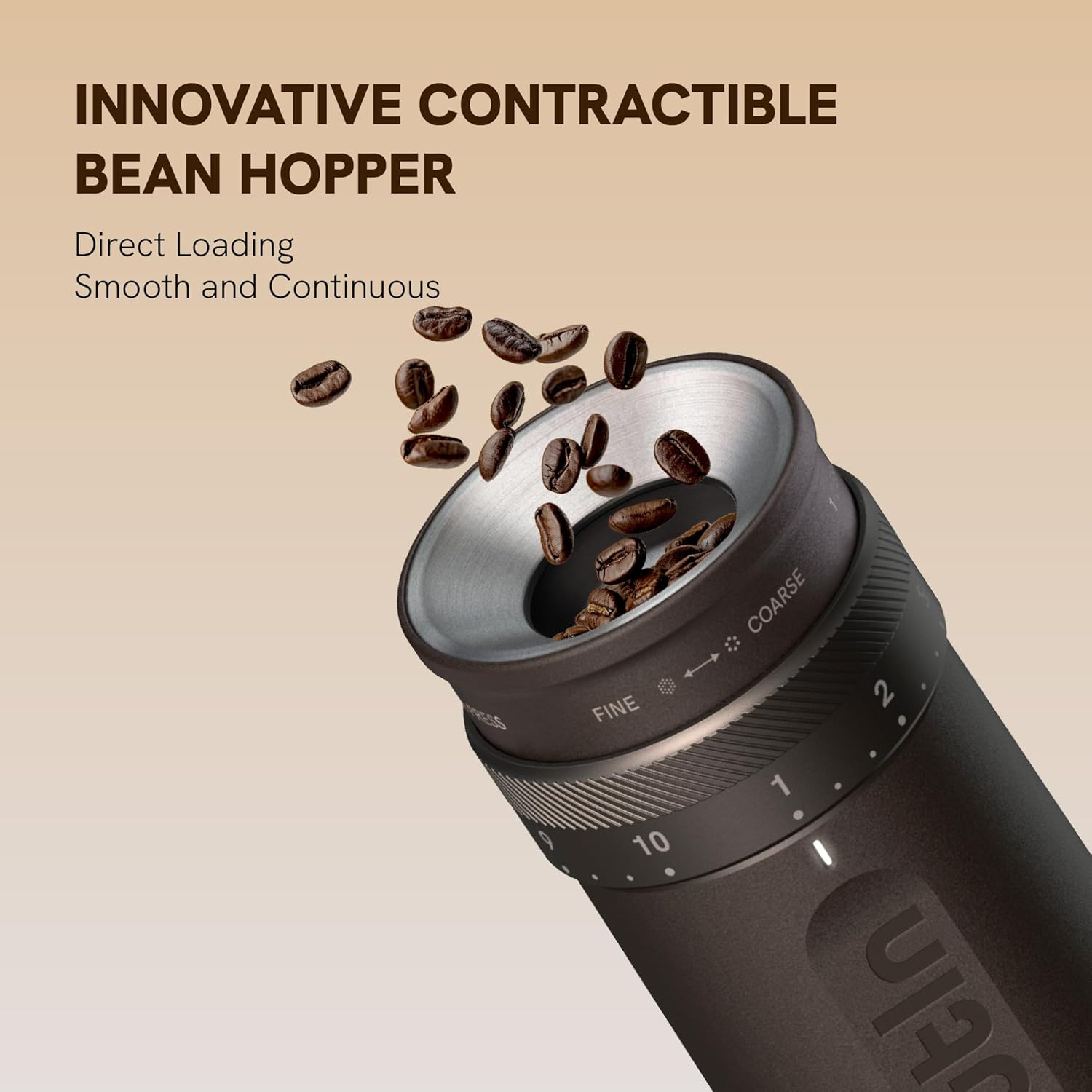 Outin Fino Portable Electric Coffee Grinder,Adjustable Coffee Bean Grinder with 28 Precise Grind Setting,One-Button Burr Coffee Grinder with Fast‑Charge Battery, Auto‑Stop & Clog‑Protection,Brown image number 2