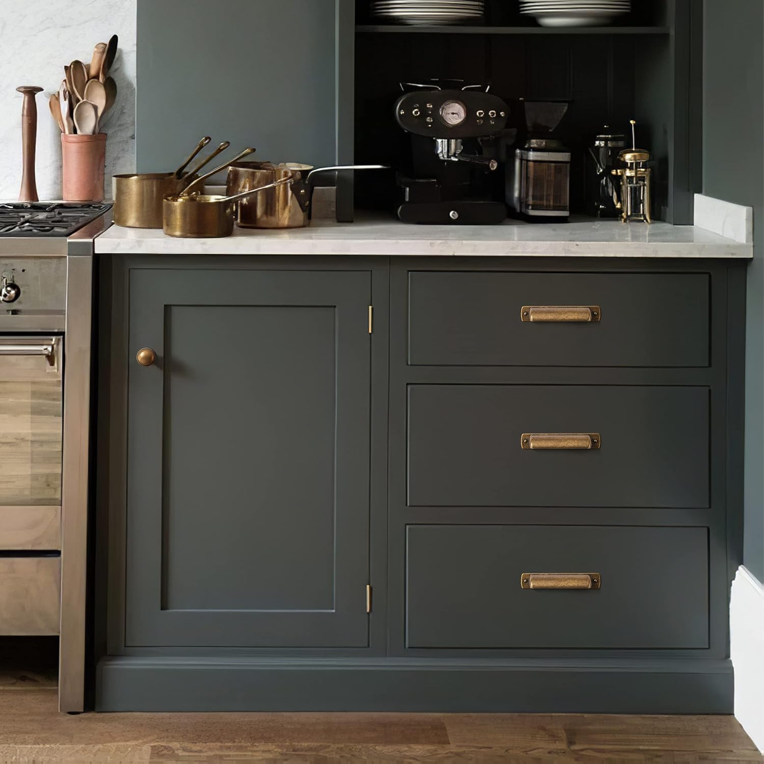 Khtumeware 10 Pack 3" Drawer Pulls Antique Brass Cabinet Cup Pulls Kitchen Hardware Cabinet Handles Drawer Handles Knobs 3 Inch Hole Center image number 2