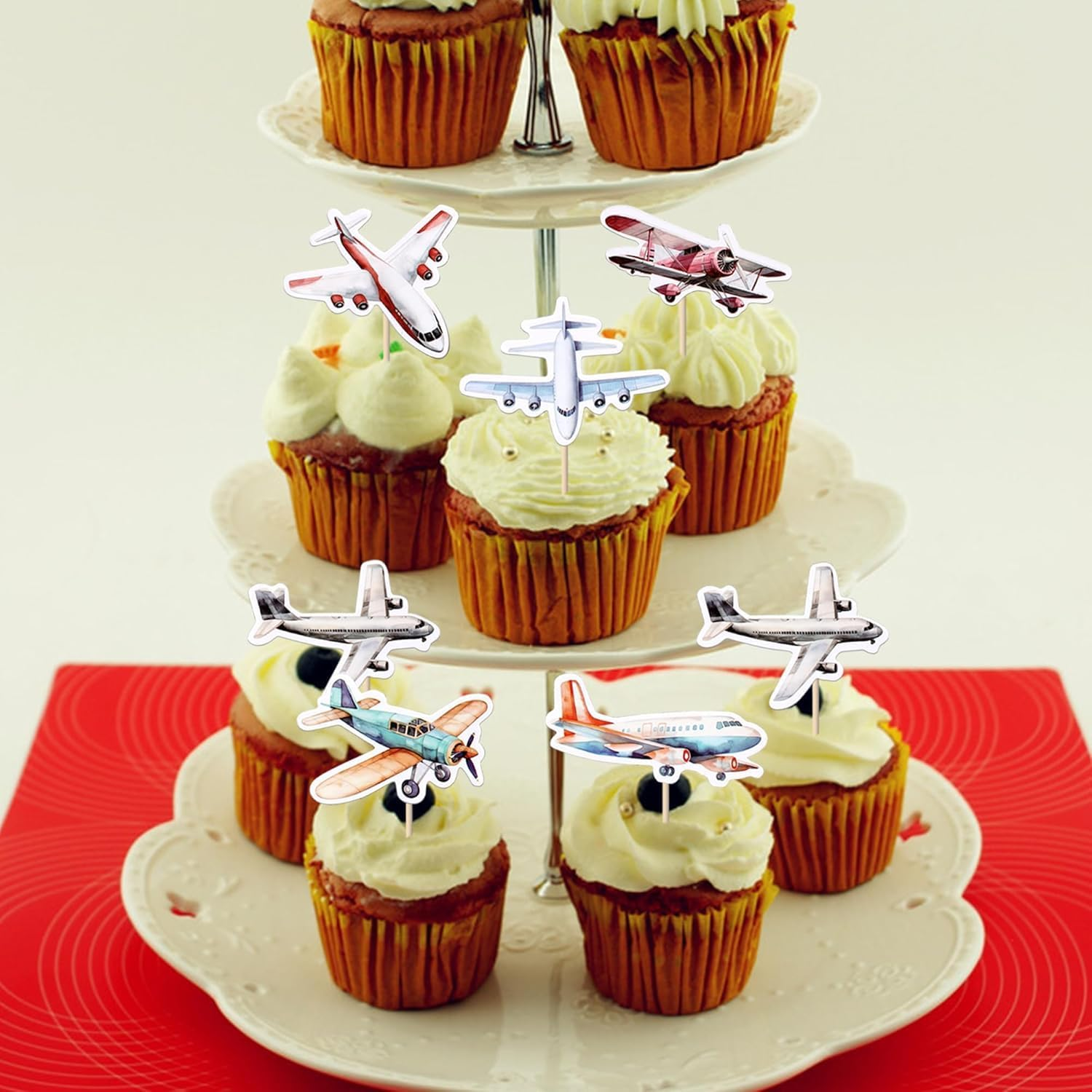 36 Pack Airplane Cupcake Toppers Glitter Plane Cupcake Picks for Baby Shower Aviation Fighter Theme Birthday Party Cake Decorations Supplies (Color-01)