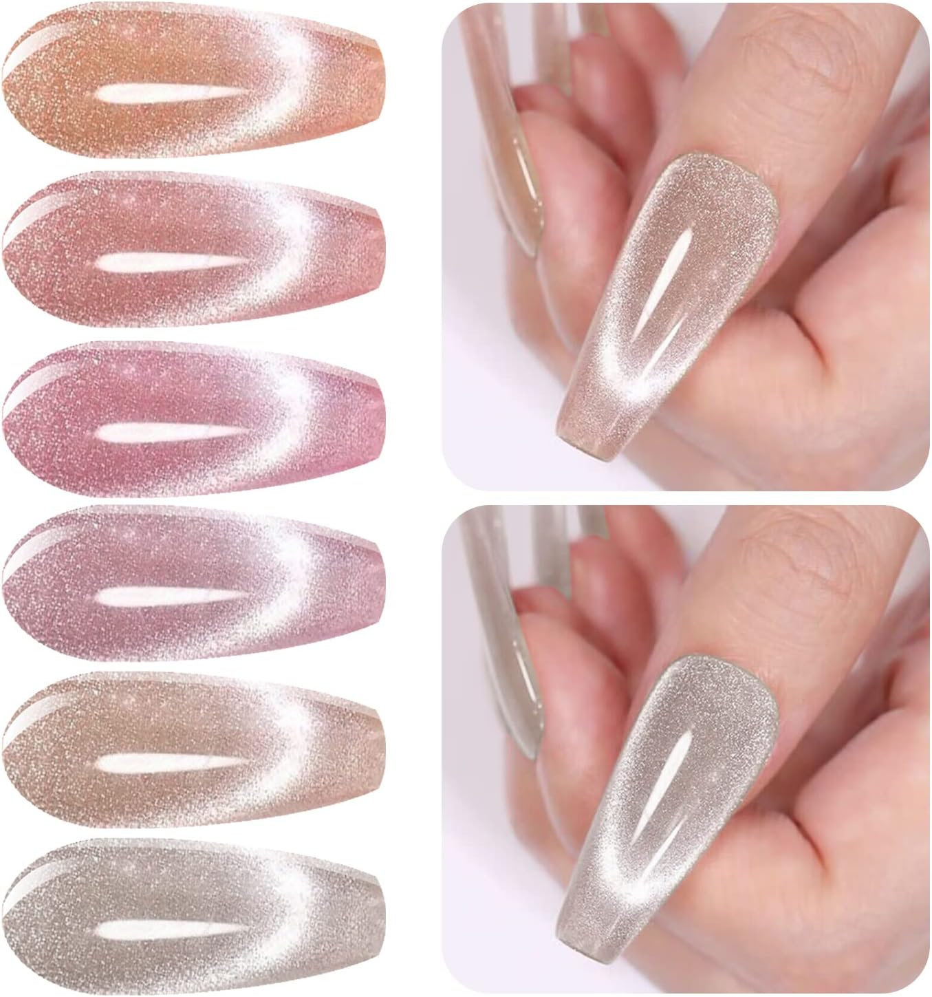 Vishine Holographic Glitter Cat Eye Gel Polish UV LED Soak off Nail Polish Home DIY Manicure Nail Salon Varnish Set of 6 Colors with Free Magnet 8Ml - 6 Color Set - 8Ml image number 3