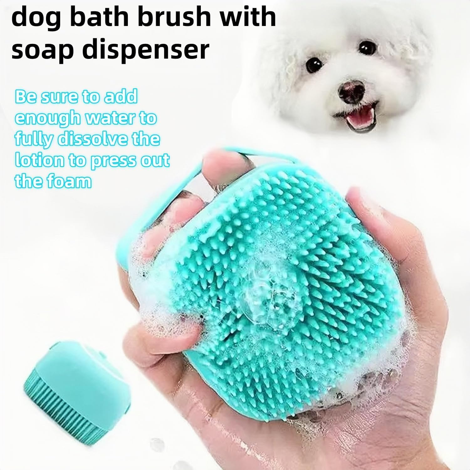 2Pcs Dog Bath Brush Set - Shampoo Brush & Bubble Maker with Adjustable Handle, Paw Washer & Massage Grooming Tool for Short/Long Hair Dogs & Cats (Blue Blue) - Blue1 image number 5