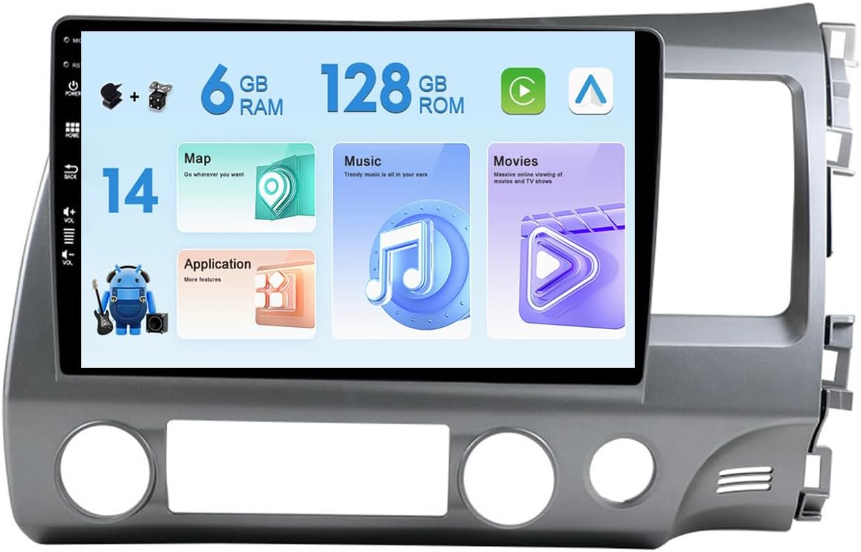 8+256G Android 14 Car Stereo Radio for Honda Civic RHD 2006-2011 GPS Navi IPS 10In Android Auto Carplay DSP Fast Boot Camera Mic Wifi BT5.0 image number 5