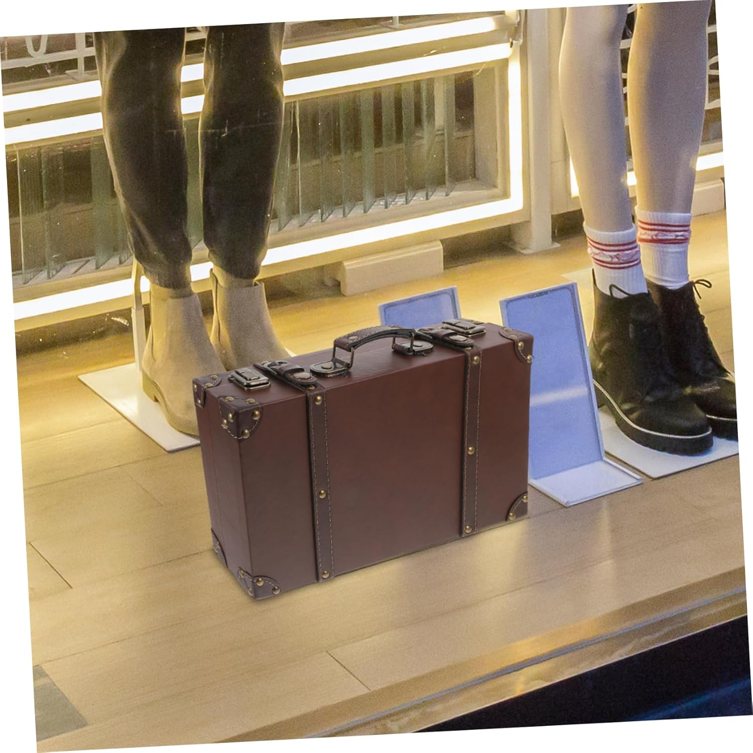 NOLITOY Suitcase Storage Box for Clothing Display and Photo Props Small Size Brown Decorative Travel Trunk for Home Decor and Event Organizing image number 6